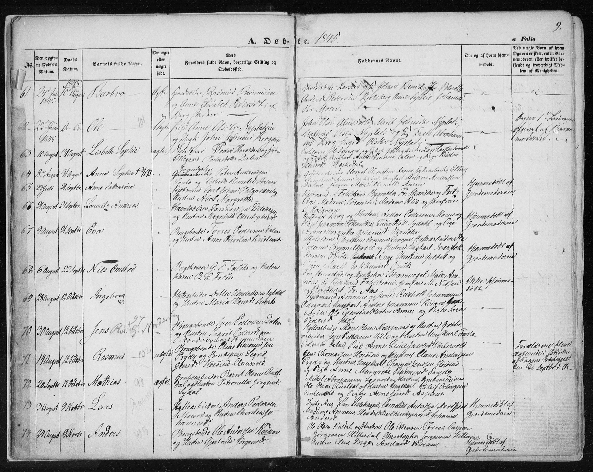 Ministerialprotokoller, klokkerbøker og fødselsregistre - Sør-Trøndelag, SAT/A-1456/681/L0931: Parish register (official) no. 681A09, 1845-1859, p. 9