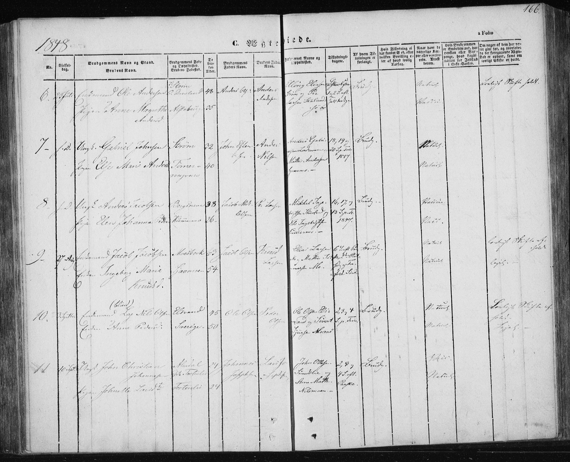 Ministerialprotokoller, klokkerbøker og fødselsregistre - Nordland, AV/SAT-A-1459/820/L0291: Parish register (official) no. 820A12, 1846-1854, p. 166