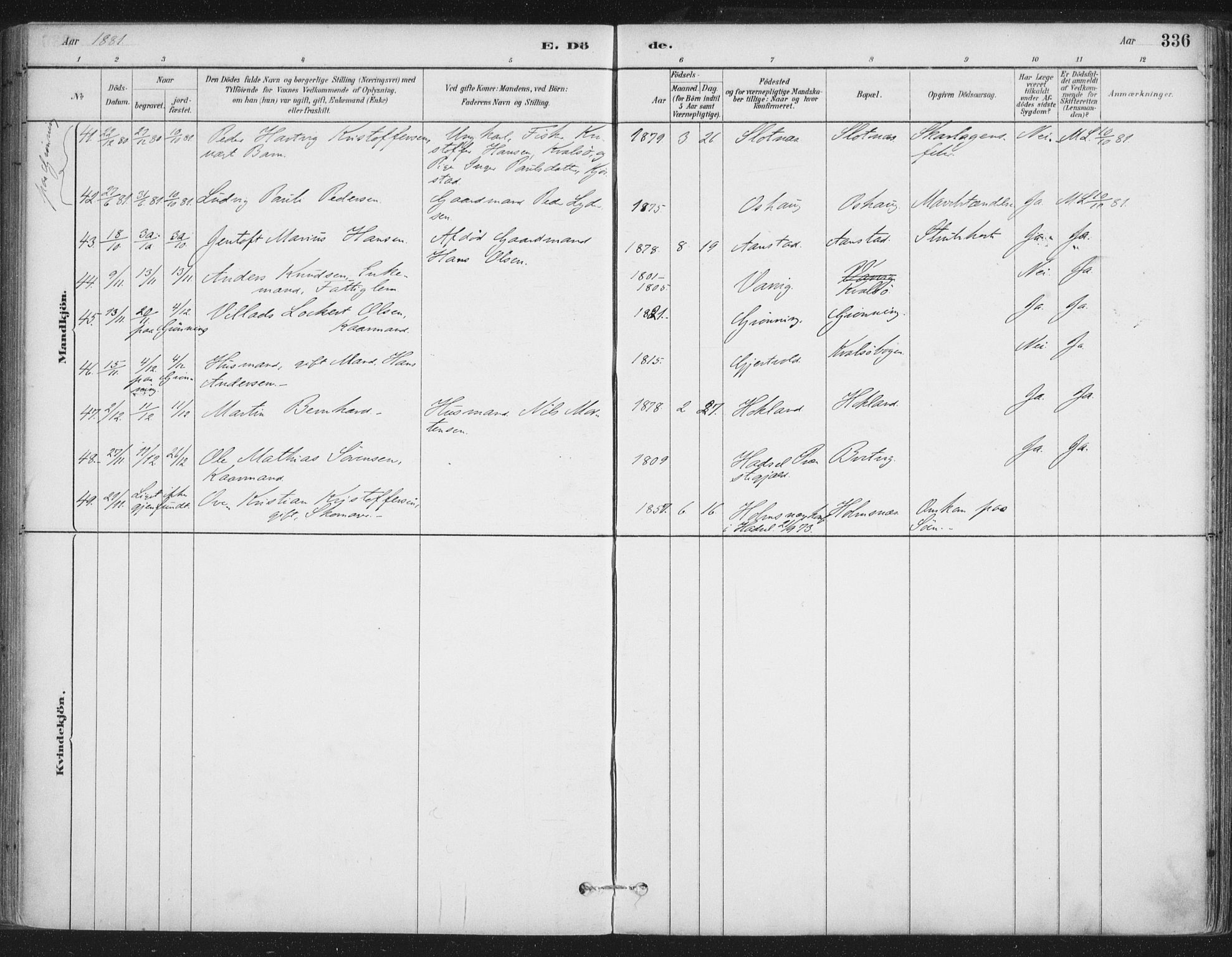 Ministerialprotokoller, klokkerbøker og fødselsregistre - Nordland, AV/SAT-A-1459/888/L1244: Parish register (official) no. 888A10, 1880-1890, p. 336