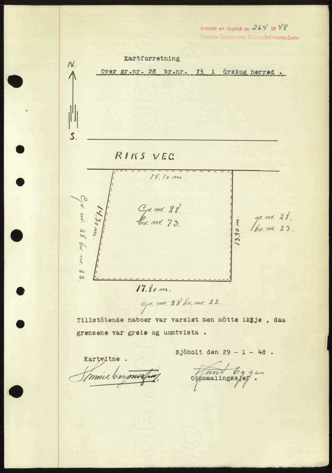 Nordre Sunnmøre sorenskriveri, AV/SAT-A-0006/1/2/2C/2Ca: Mortgage book no. A27, 1948-1948, Diary no: : 264/1948