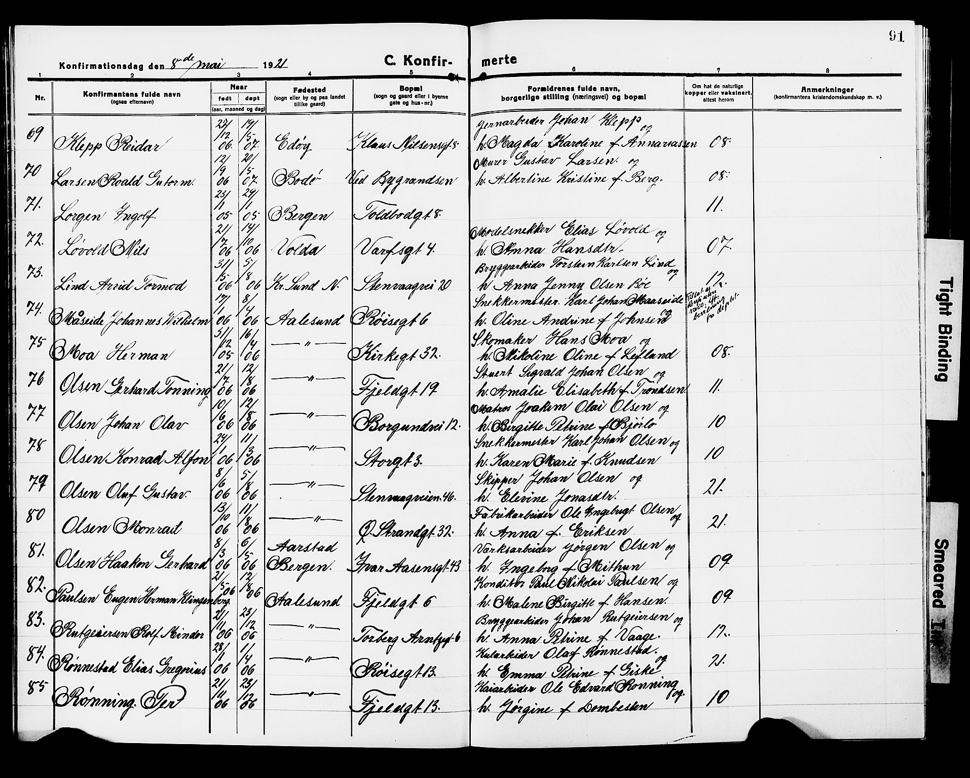 Ministerialprotokoller, klokkerbøker og fødselsregistre - Møre og Romsdal, AV/SAT-A-1454/529/L0472: Parish register (copy) no. 529C09, 1917-1929, p. 91