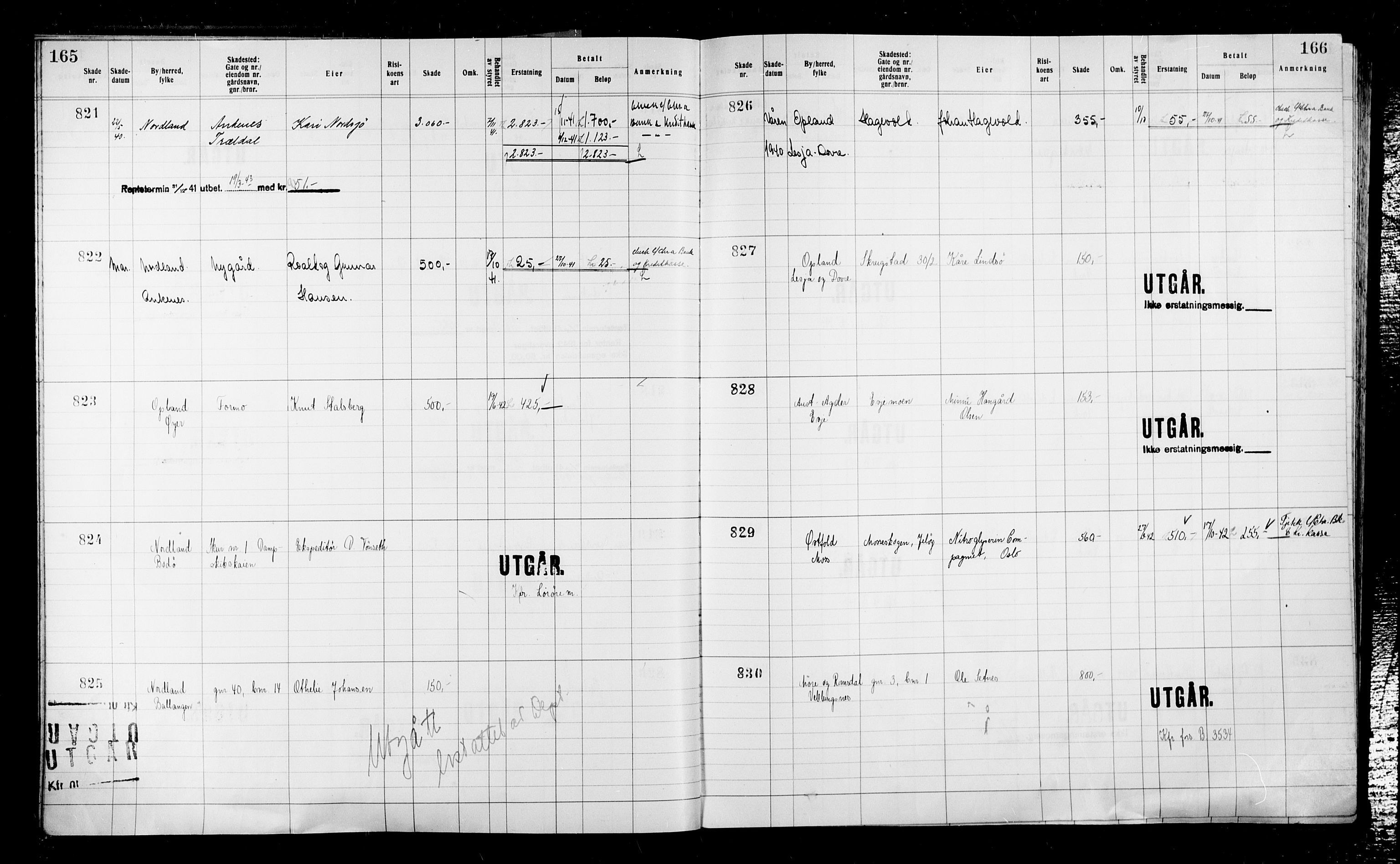 Krigsskadetrygdene for bygninger og løsøre, RA/S-1548/V/L0043: Bygning, ikke trygdet., 1940-1945, p. 165-166