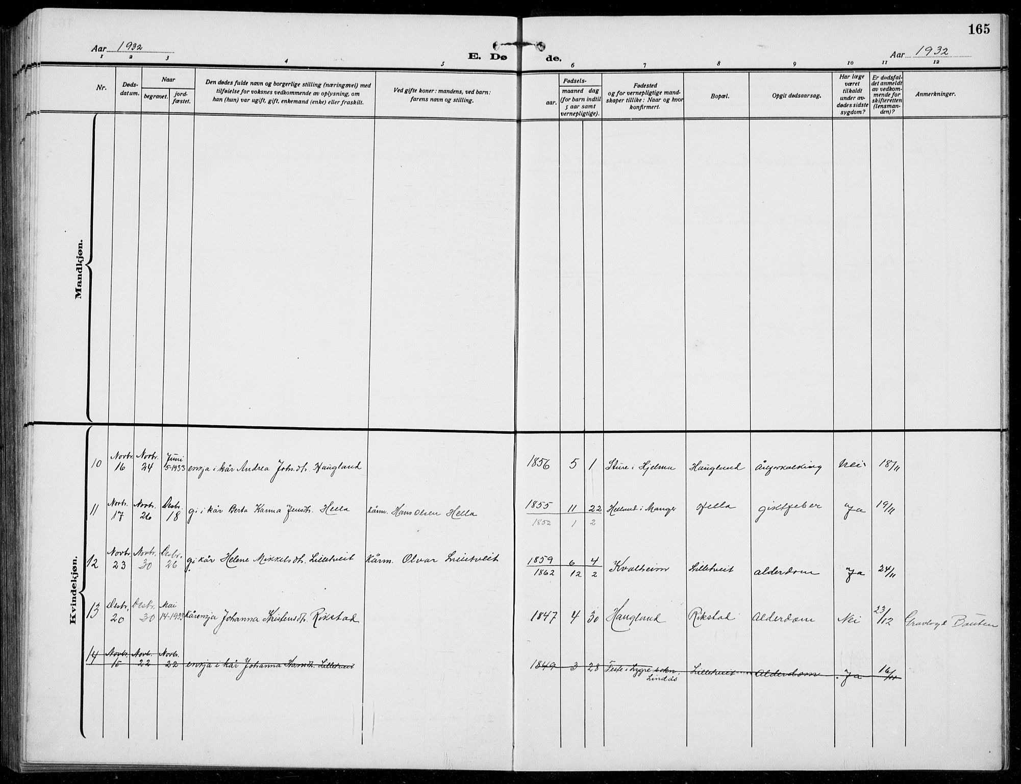 Manger sokneprestembete, AV/SAB-A-76801/H/Hab: Parish register (copy) no. B  5, 1922-1938, p. 165