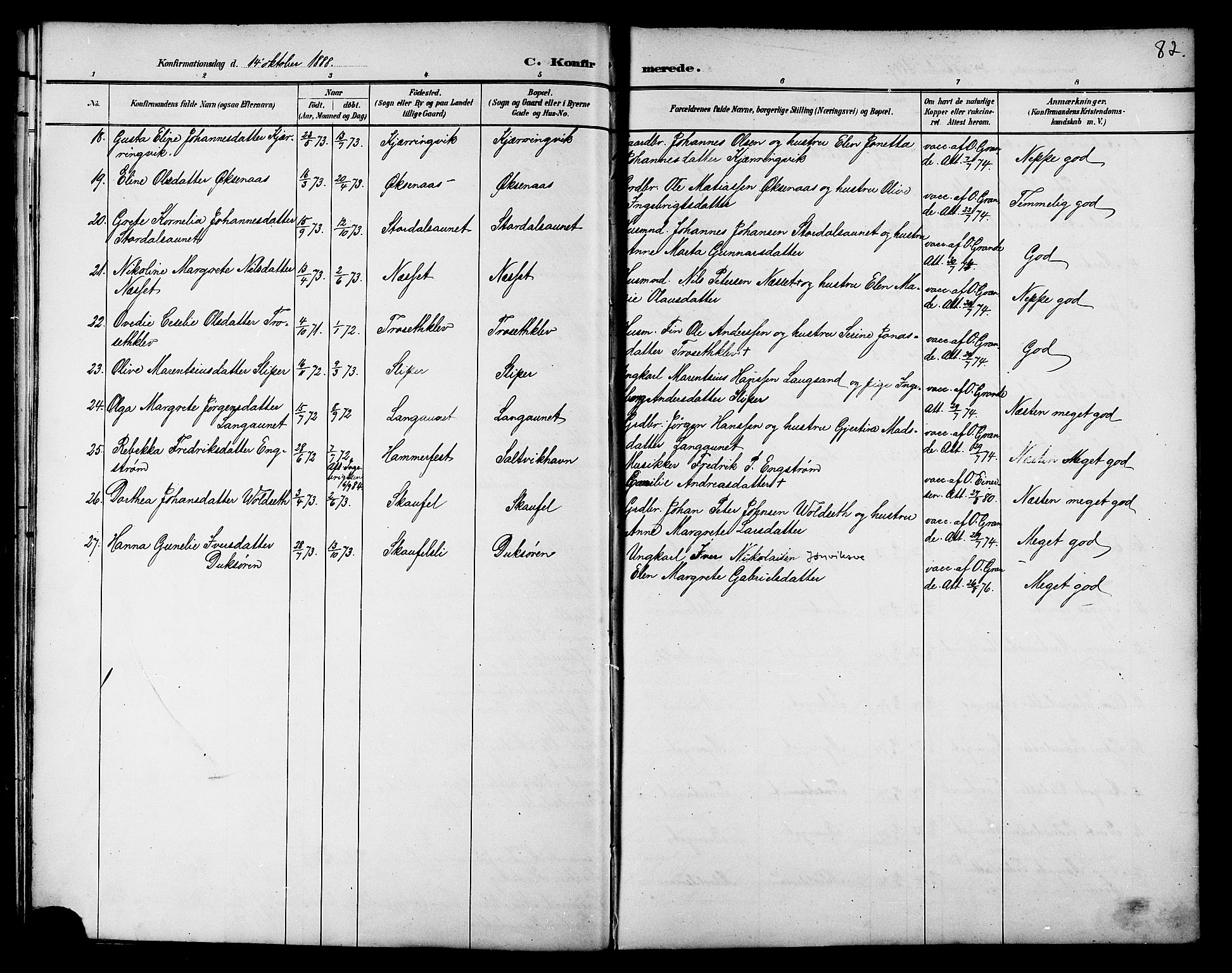 Ministerialprotokoller, klokkerbøker og fødselsregistre - Nord-Trøndelag, SAT/A-1458/733/L0327: Parish register (copy) no. 733C02, 1888-1918, p. 82