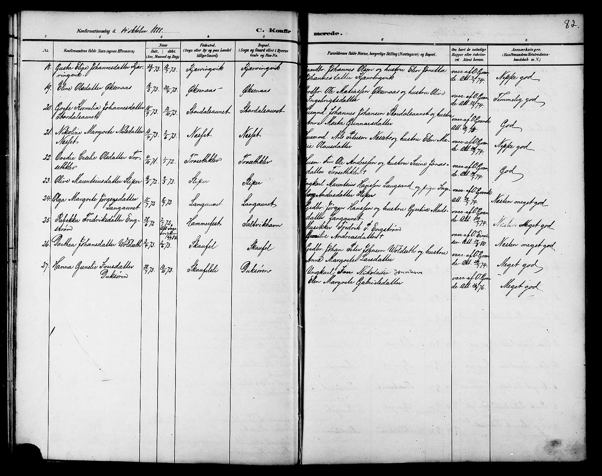 Ministerialprotokoller, klokkerbøker og fødselsregistre - Nord-Trøndelag, AV/SAT-A-1458/733/L0327: Parish register (copy) no. 733C02, 1888-1918, p. 82