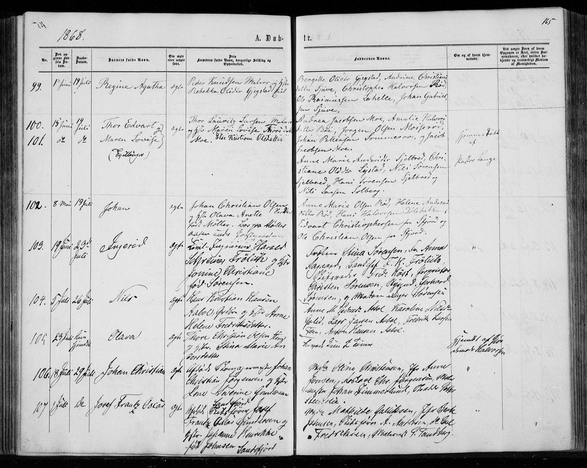 Sandar kirkebøker, SAKO/A-243/F/Fa/L0008: Parish register (official) no. 8, 1862-1871, p. 165