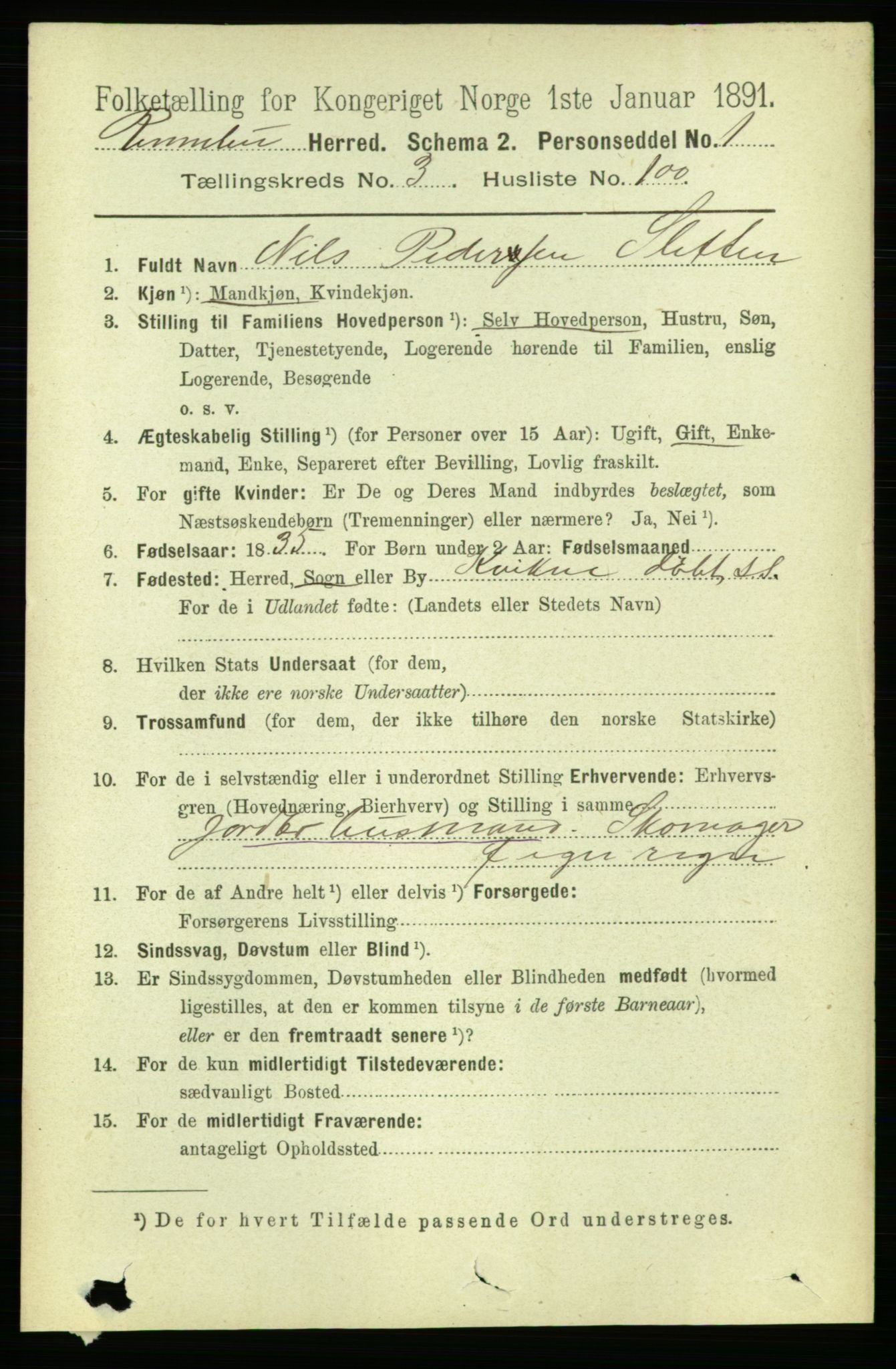 RA, 1891 census for 1635 Rennebu, 1891, p. 1884