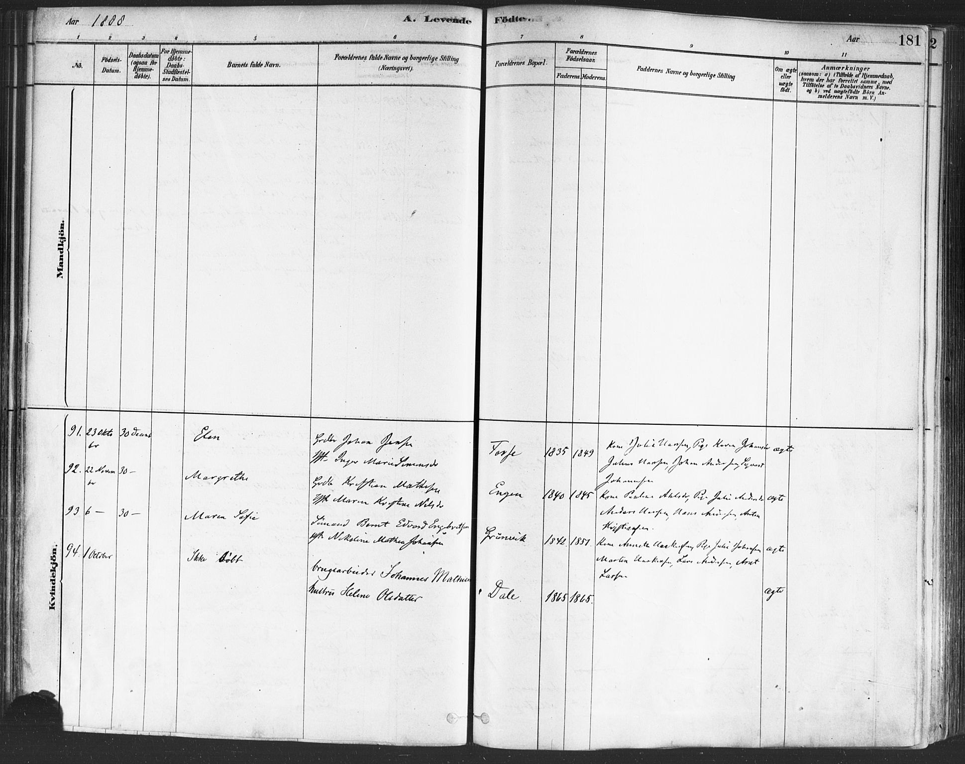 Onsøy prestekontor Kirkebøker, AV/SAO-A-10914/F/Fa/L0005: Parish register (official) no. I 5, 1878-1898, p. 181