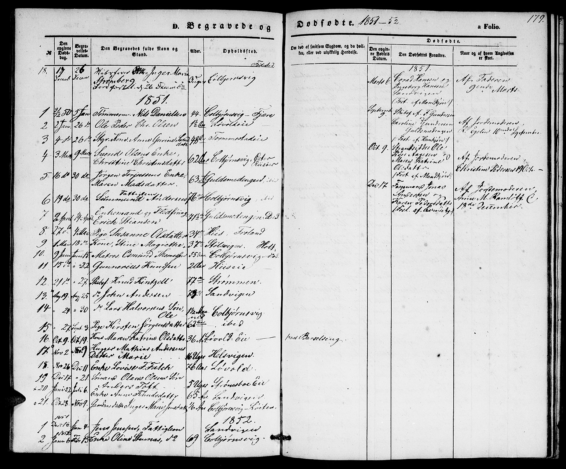 Hisøy sokneprestkontor, SAK/1111-0020/F/Fb/L0001: Parish register (copy) no. B 1, 1849-1872, p. 179