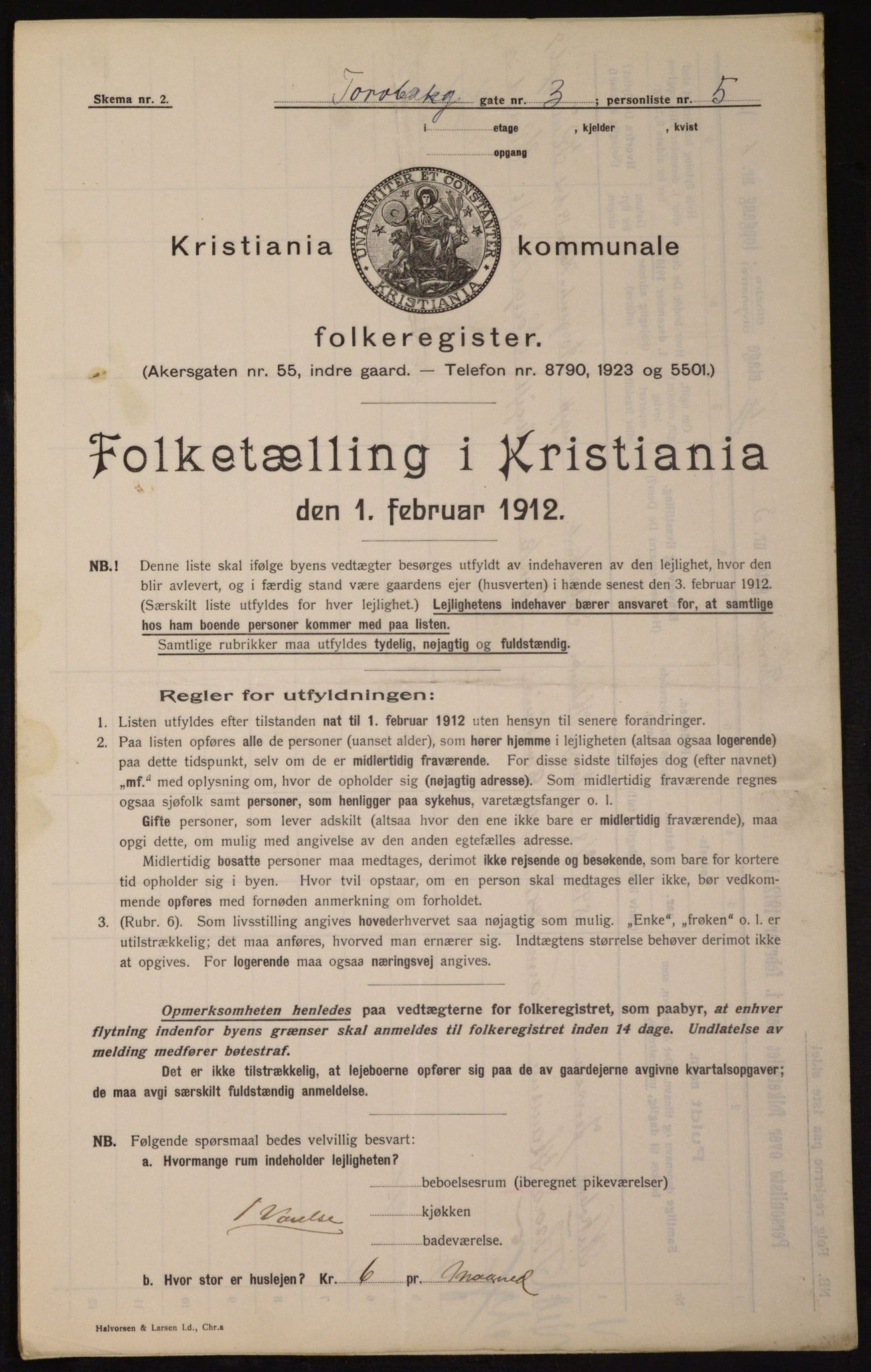 OBA, Municipal Census 1912 for Kristiania, 1912, p. 115006
