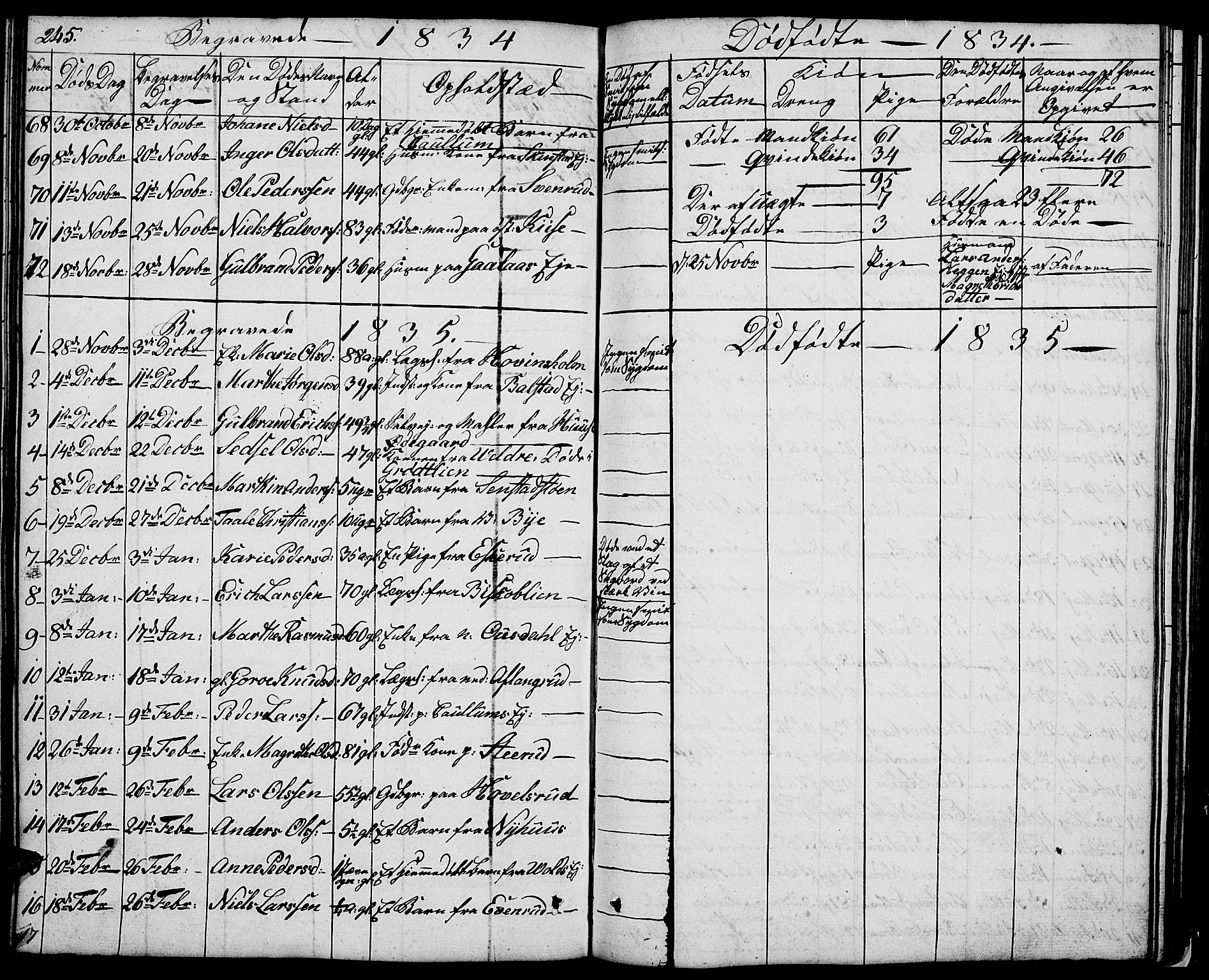 Nes prestekontor, Hedmark, SAH/PREST-020/L/La/L0004: Parish register (copy) no. 4, 1832-1861, p. 245