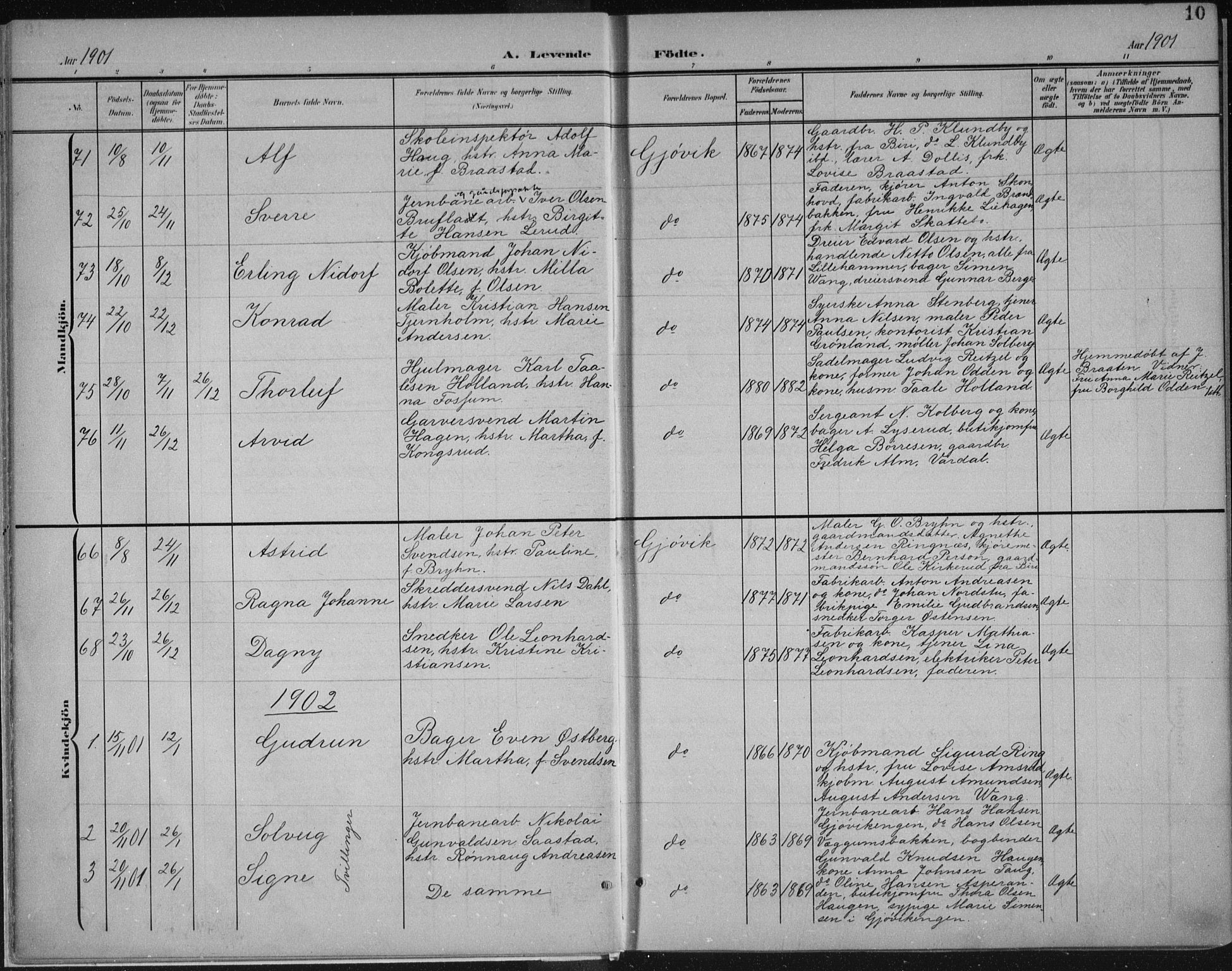 Vardal prestekontor, AV/SAH-PREST-100/H/Ha/Haa/L0013: Parish register (official) no. 13, 1901-1911, p. 10