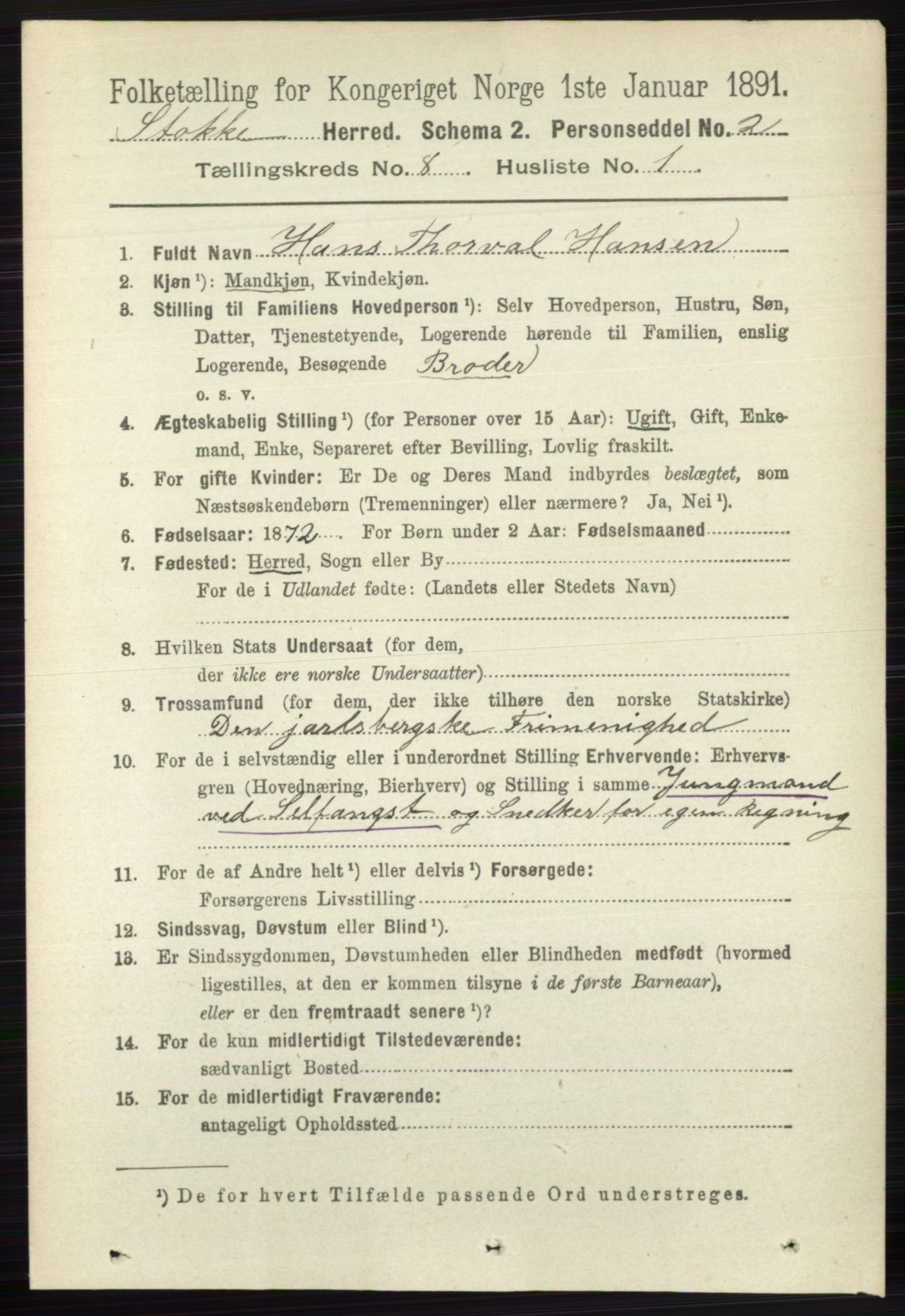 RA, 1891 census for 0720 Stokke, 1891, p. 5071