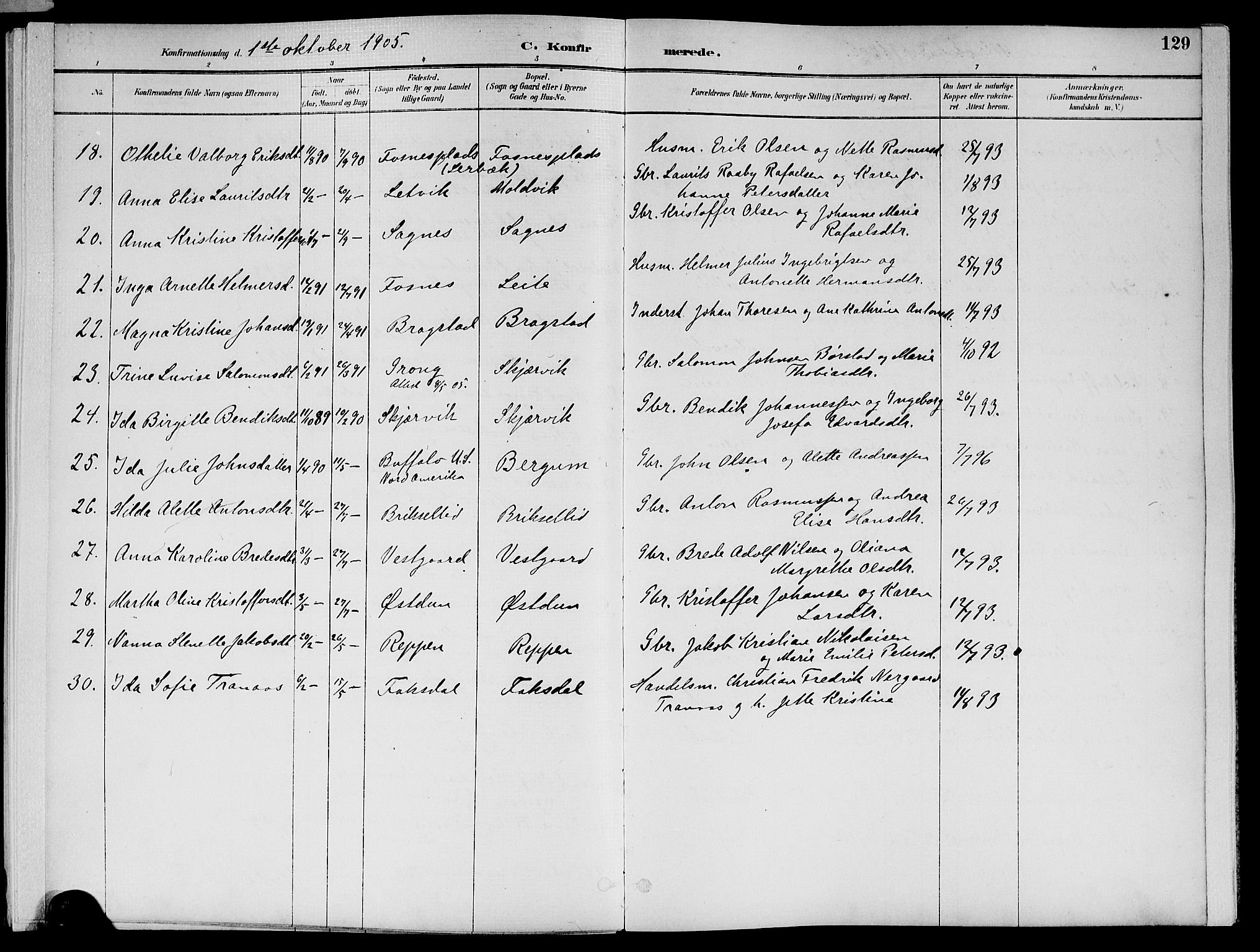 Ministerialprotokoller, klokkerbøker og fødselsregistre - Nord-Trøndelag, SAT/A-1458/773/L0617: Parish register (official) no. 773A08, 1887-1910, p. 129