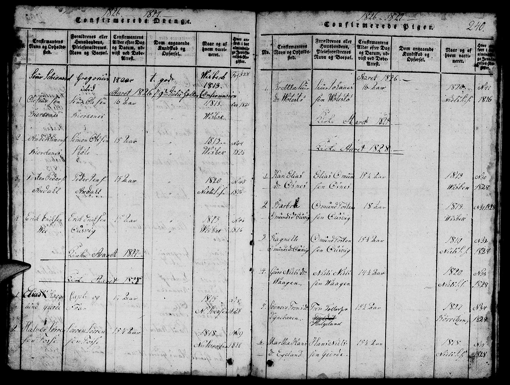 Etne sokneprestembete, SAB/A-75001/H/Hab: Parish register (copy) no. B 1, 1815-1850, p. 240