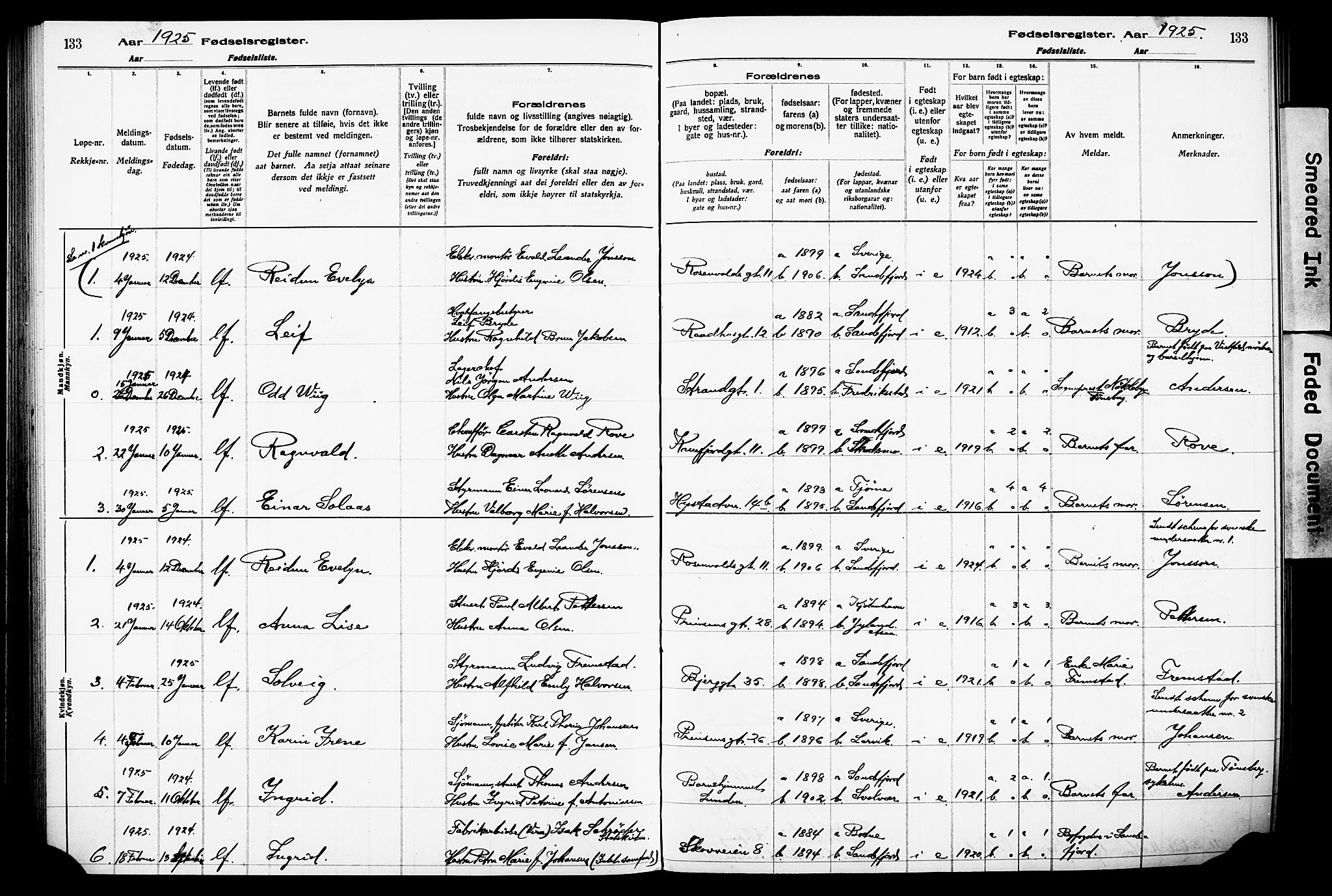 Sandefjord kirkebøker, SAKO/A-315/J/Ja/L0001: Birth register no. 1, 1916-1932, p. 133