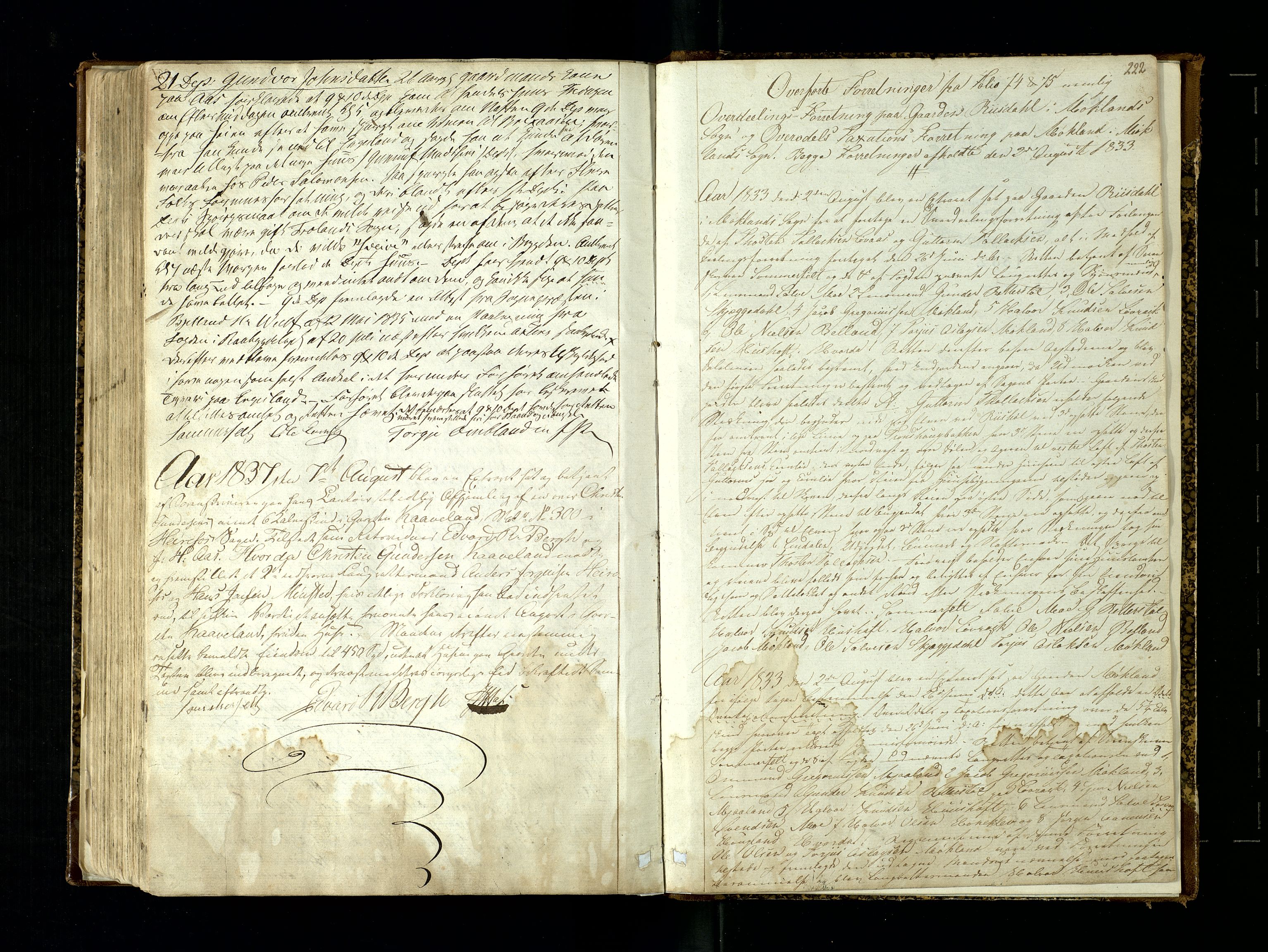 Østre Råbyggelag sorenskriveri, AV/SAK-1221-0016/F/Fb/L0001: Ekstrarettsprotokoll nr 1, med register for fast eiendom, 1832-1837, p. 222