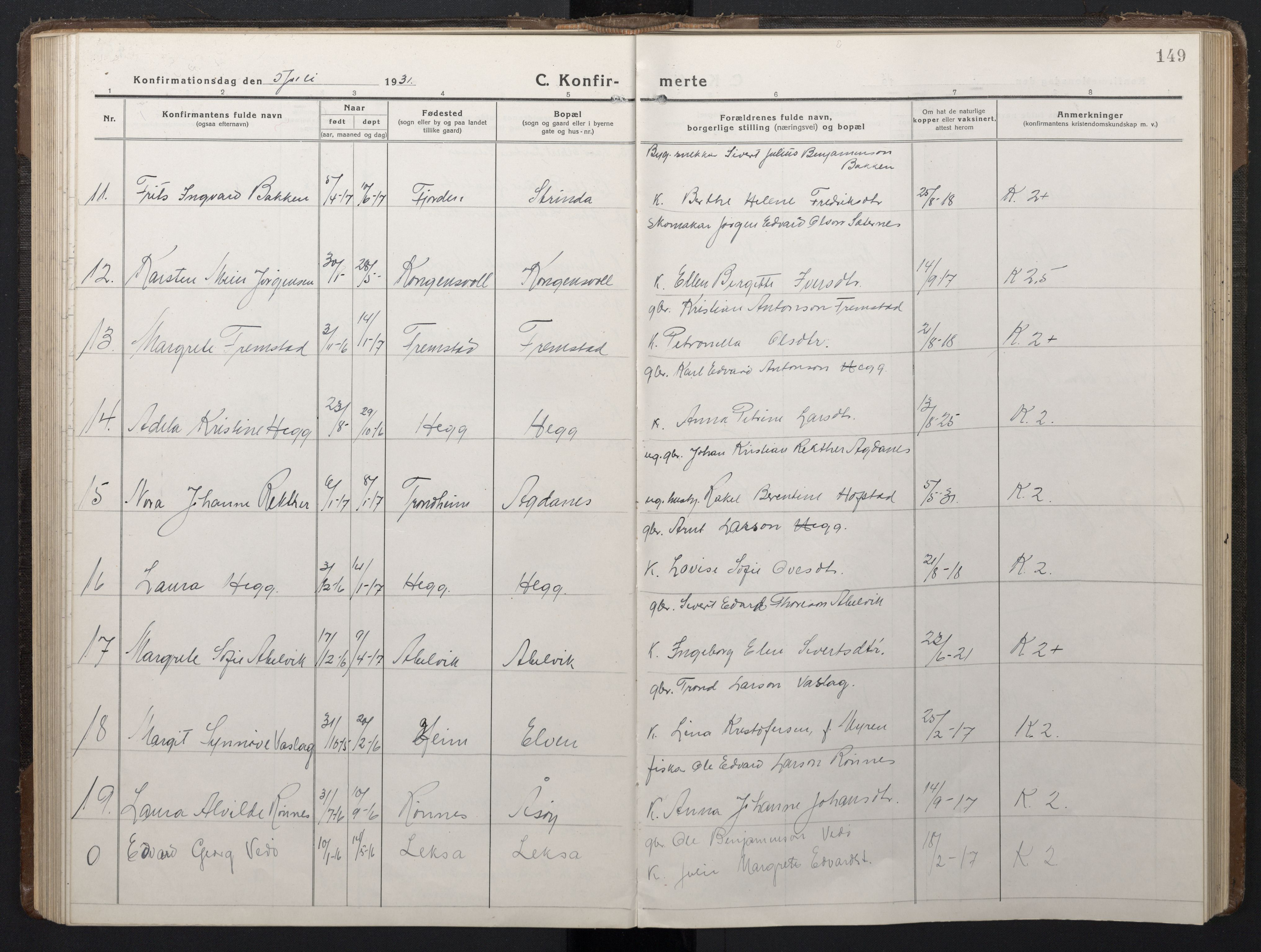 Ministerialprotokoller, klokkerbøker og fødselsregistre - Sør-Trøndelag, SAT/A-1456/662/L0758: Parish register (copy) no. 662C03, 1918-1948, p. 149