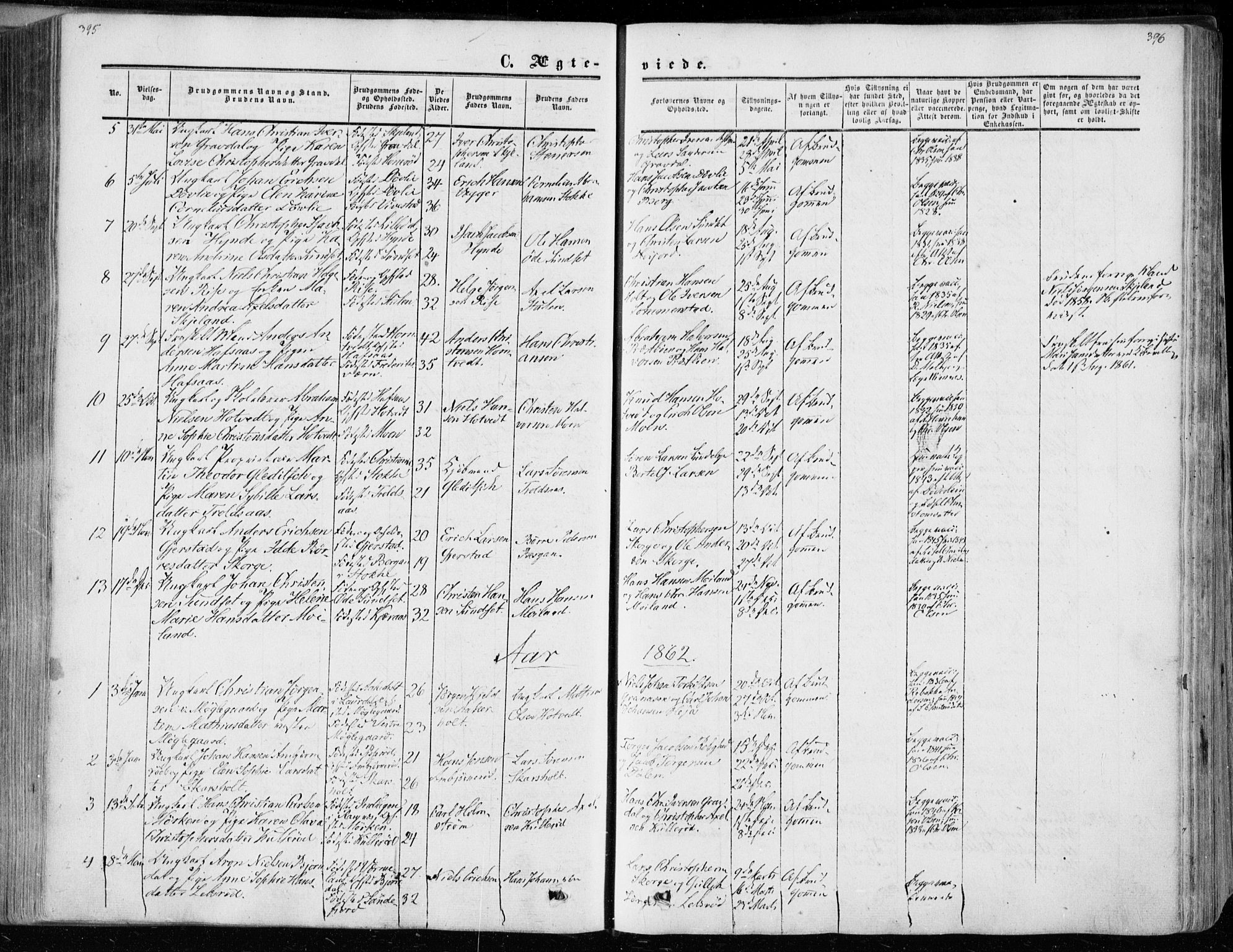 Andebu kirkebøker, AV/SAKO-A-336/F/Fa/L0005: Parish register (official) no. I 5, 1857-1870, p. 395-396