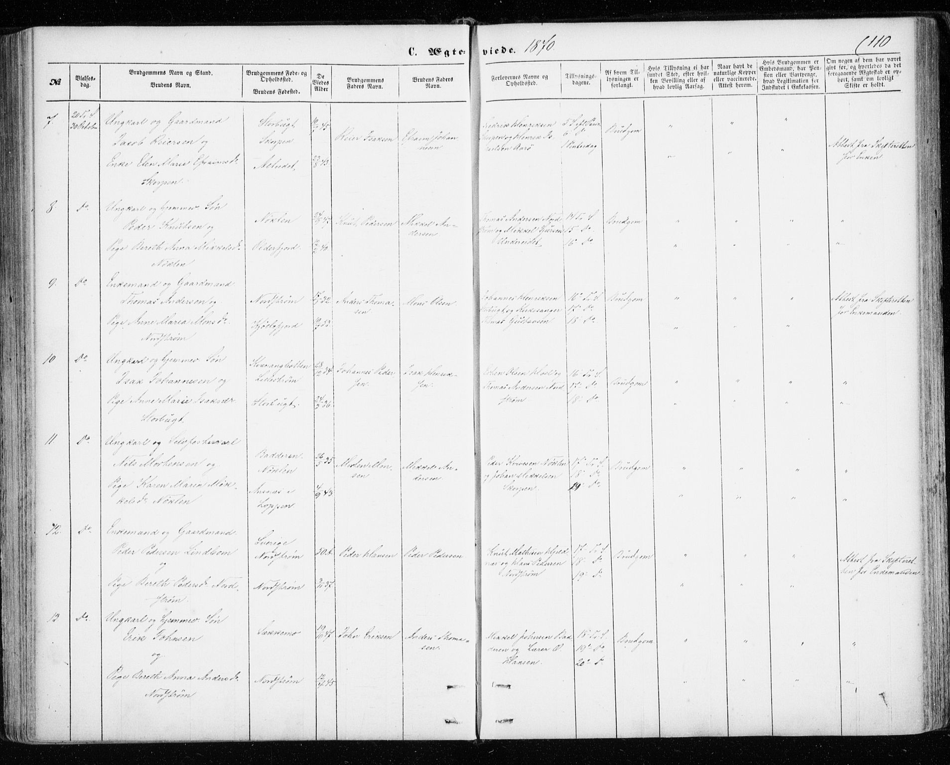 Skjervøy sokneprestkontor, AV/SATØ-S-1300/H/Ha/Haa/L0011kirke: Parish register (official) no. 11, 1861-1877, p. 110