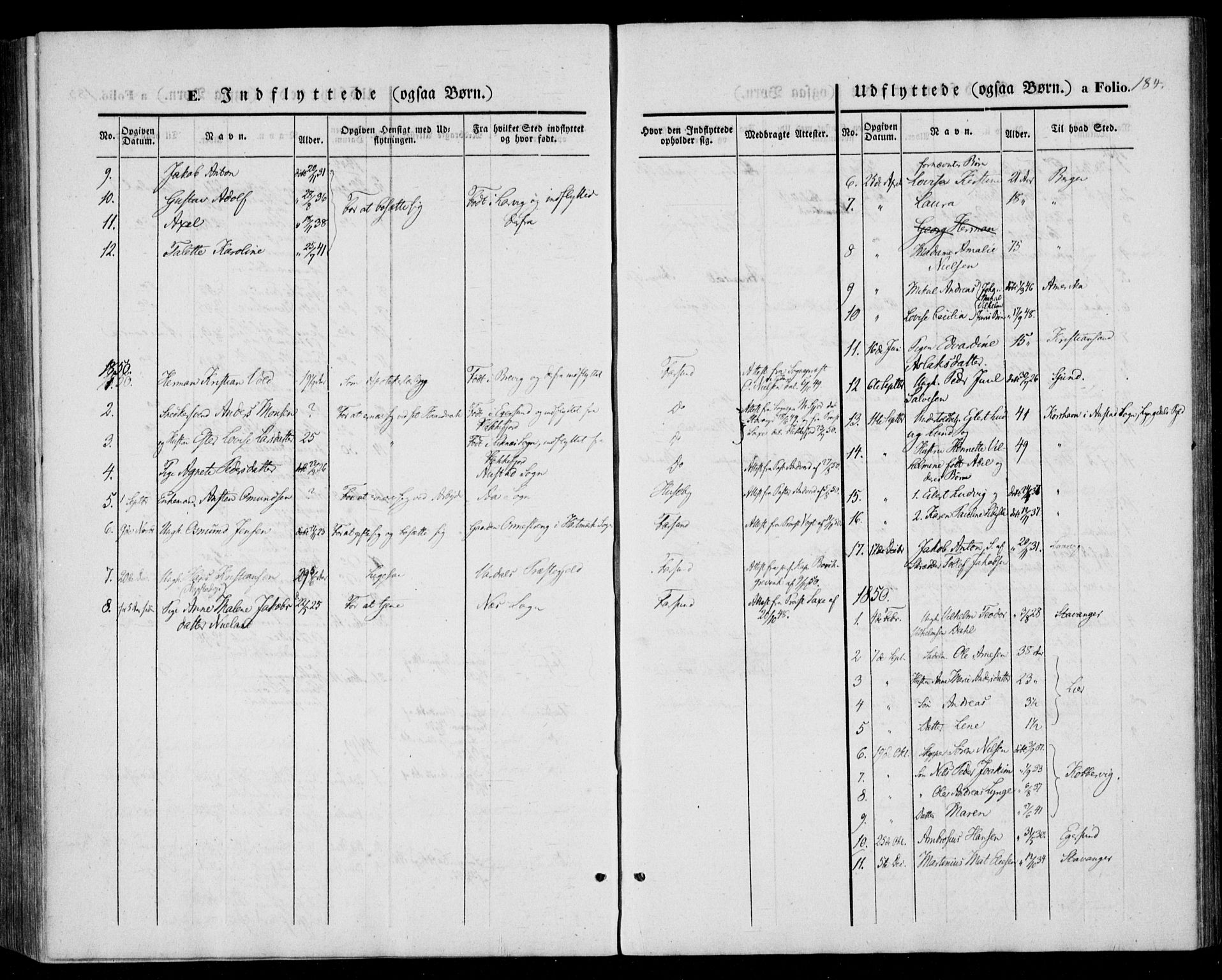Farsund sokneprestkontor, SAK/1111-0009/F/Fa/L0004: Parish register (official) no. A 4, 1847-1863, p. 184