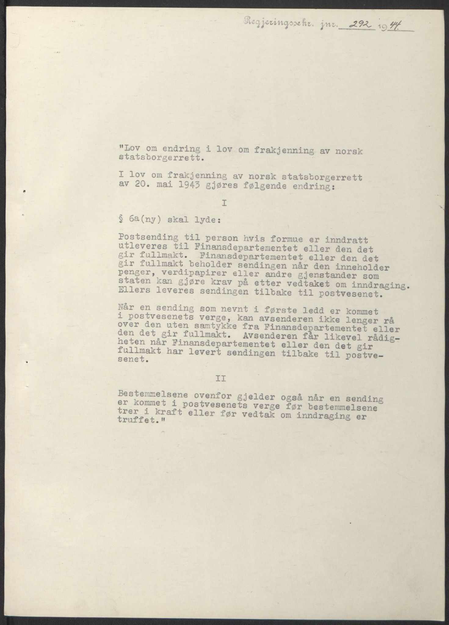 NS-administrasjonen 1940-1945 (Statsrådsekretariatet, de kommisariske statsråder mm), RA/S-4279/D/Db/L0100: Lover, 1944, p. 560