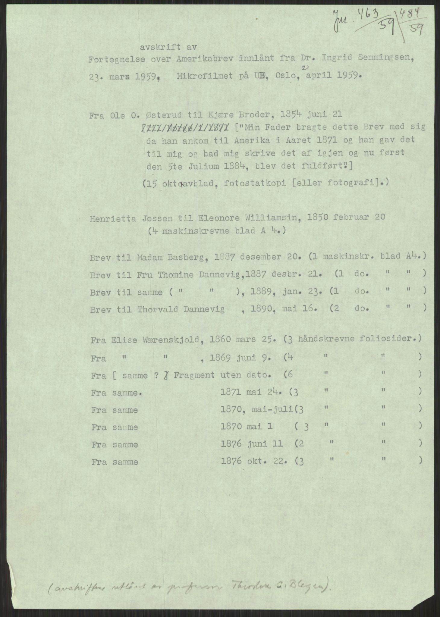 Samlinger til kildeutgivelse, Amerikabrevene, AV/RA-EA-4057/F/L0032: Innlån fra Hordaland: Nesheim - Øverland, 1838-1914, p. 465