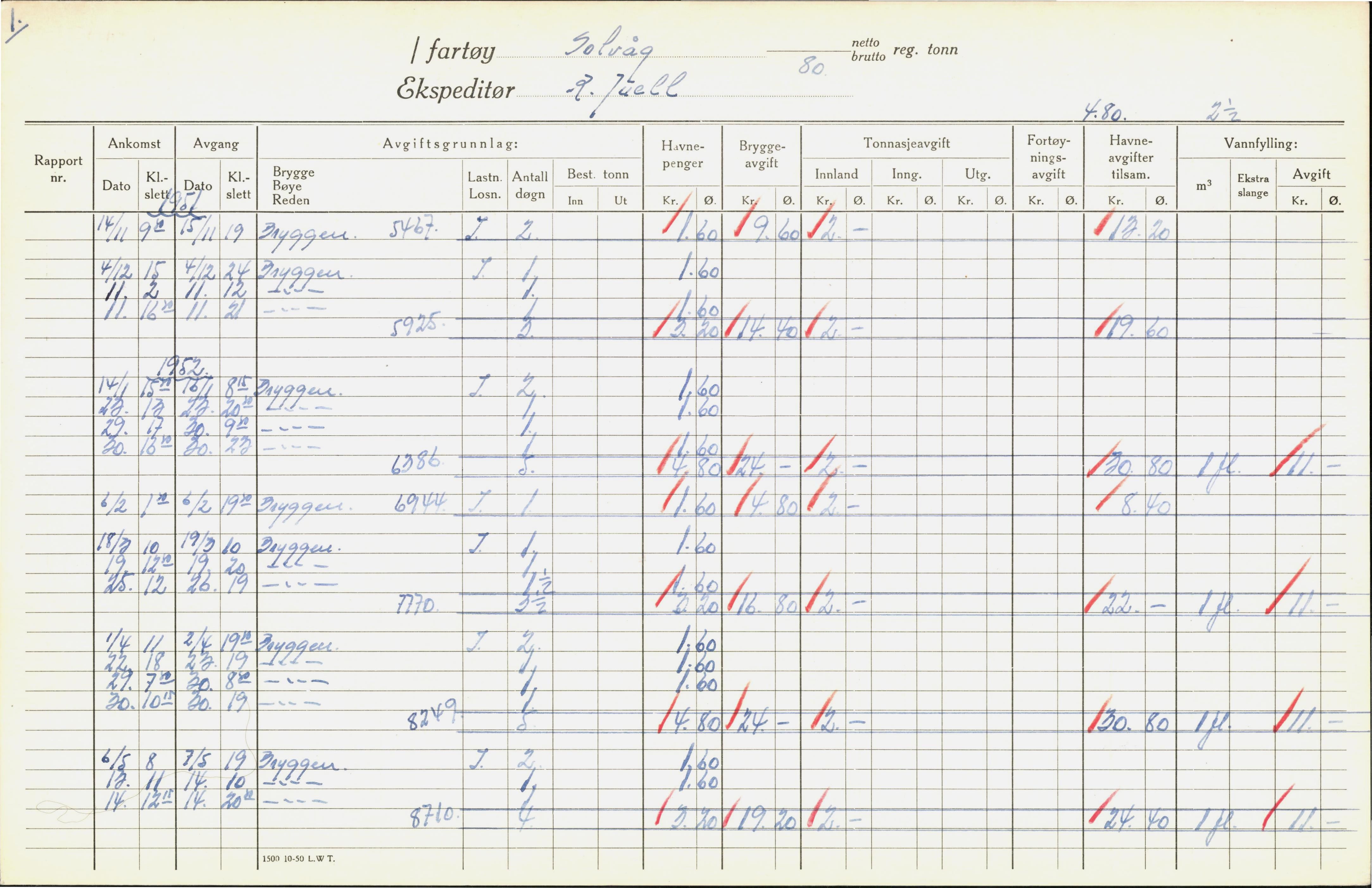 Bergen kommune. Havnekontor/havnefogd, BBA/A-0742/H/Ha/Hac/L0052: Skipsregister Solveig-Stavos, 1941-1975