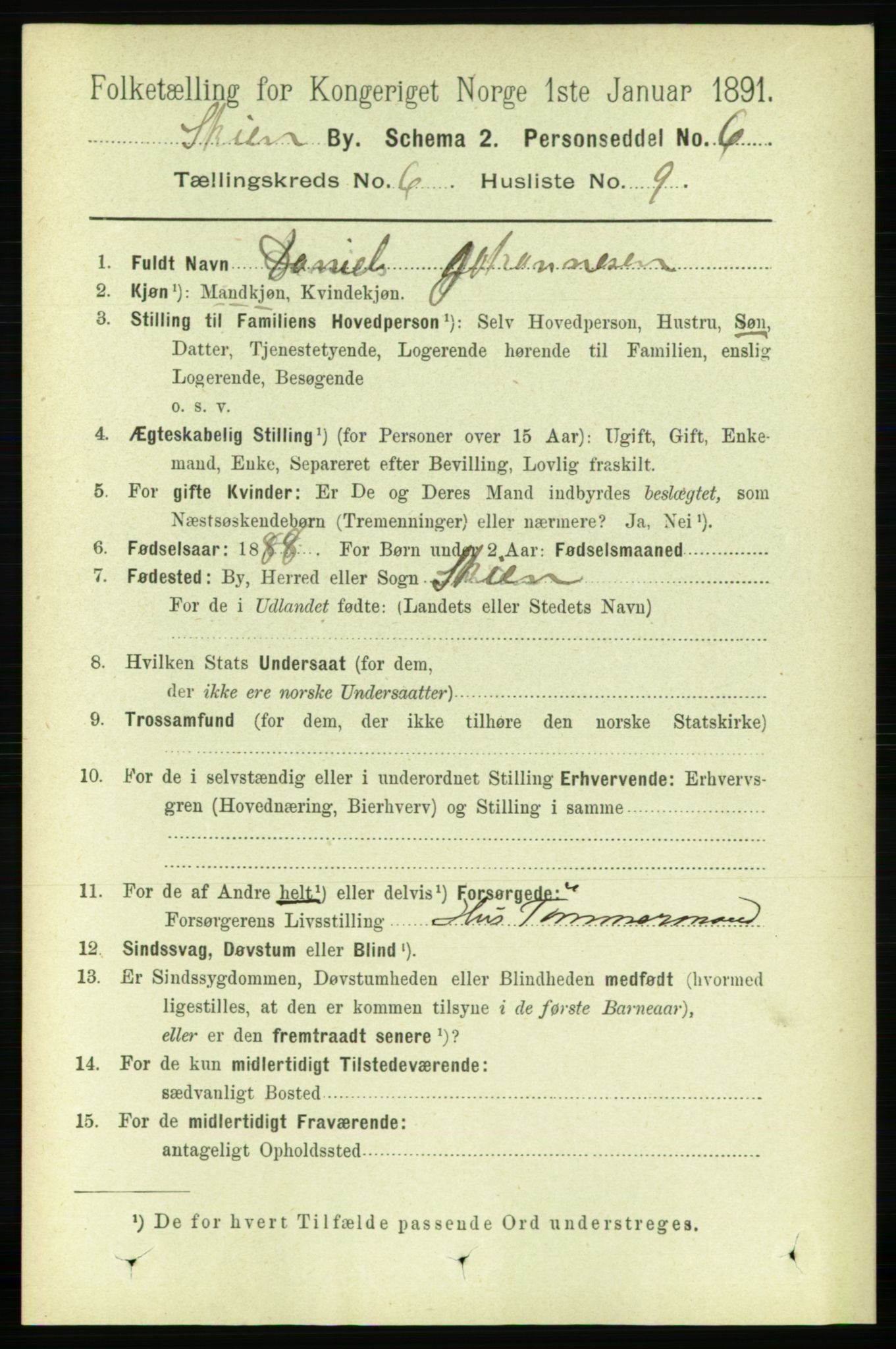 RA, 1891 census for 0806 Skien, 1891, p. 3078