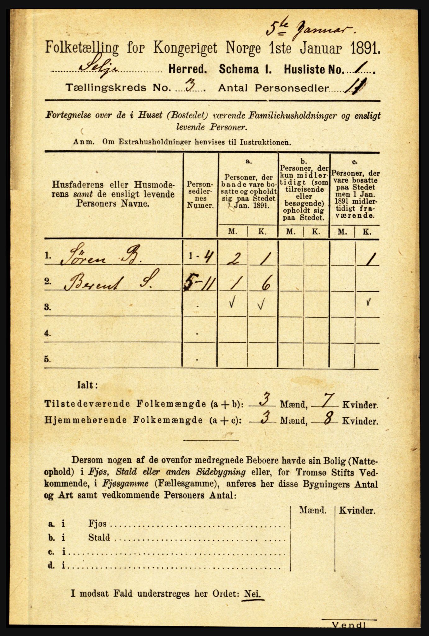 RA, 1891 census for 1441 Selje, 1891, p. 587