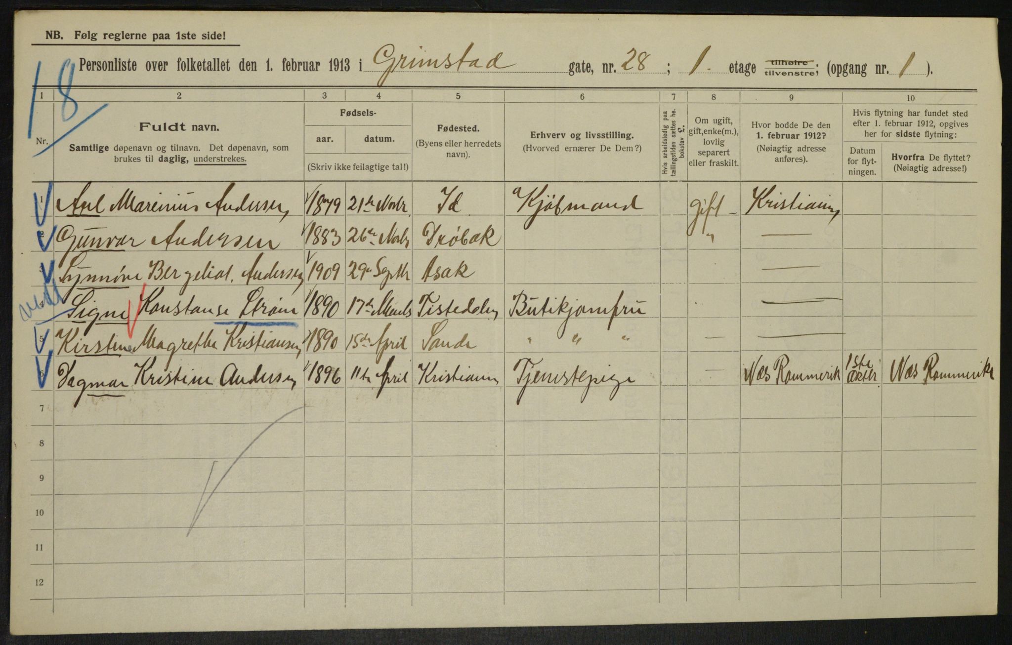 OBA, Municipal Census 1913 for Kristiania, 1913, p. 30250