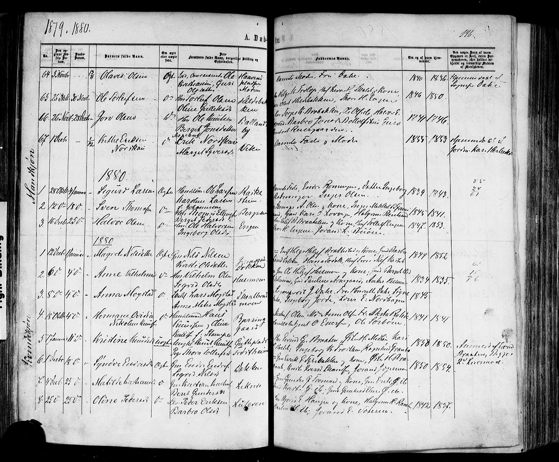 Nes kirkebøker, AV/SAKO-A-236/F/Fa/L0010: Parish register (official) no. 10, 1864-1880, p. 146