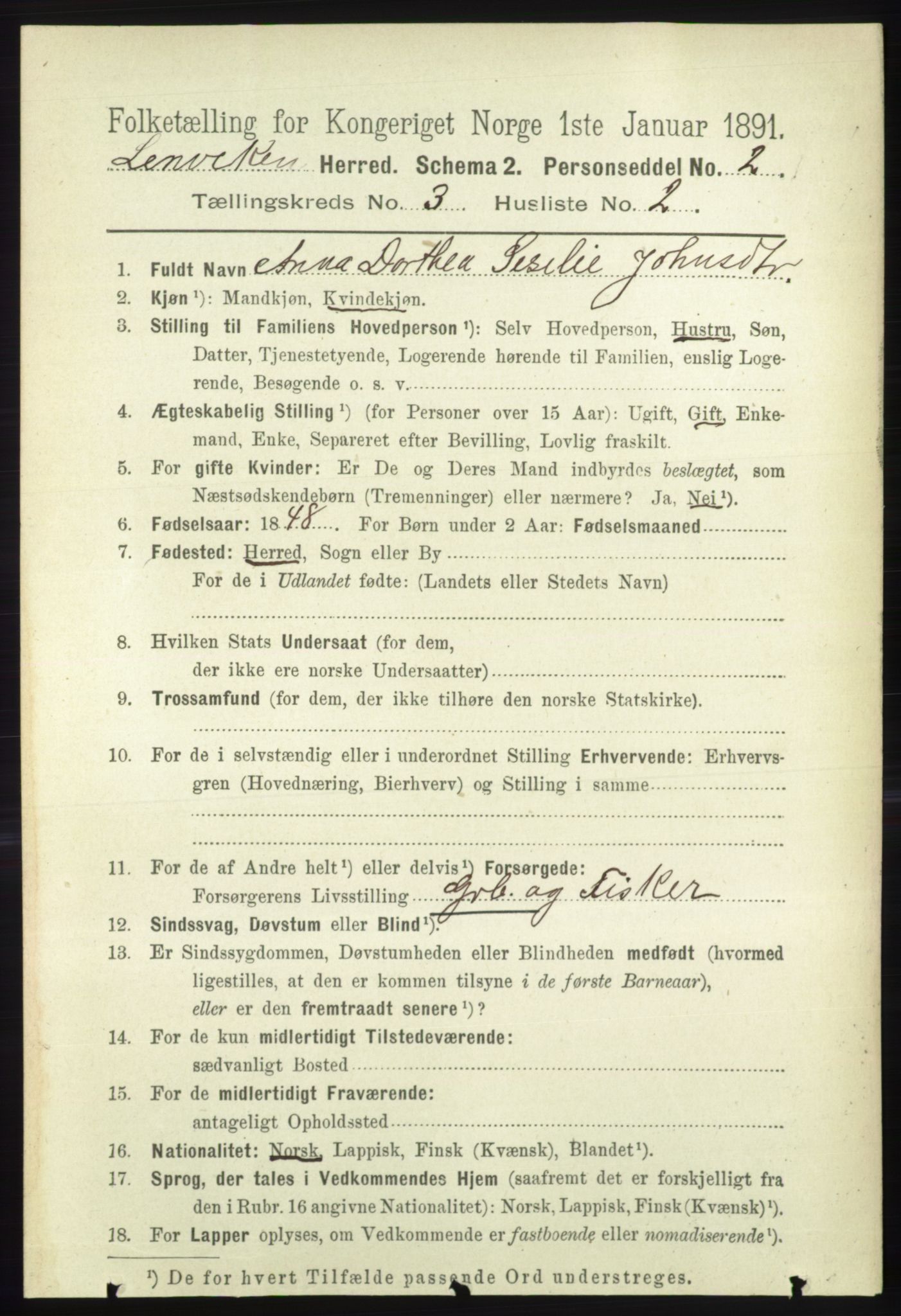 RA, 1891 census for 1931 Lenvik, 1891, p. 1360