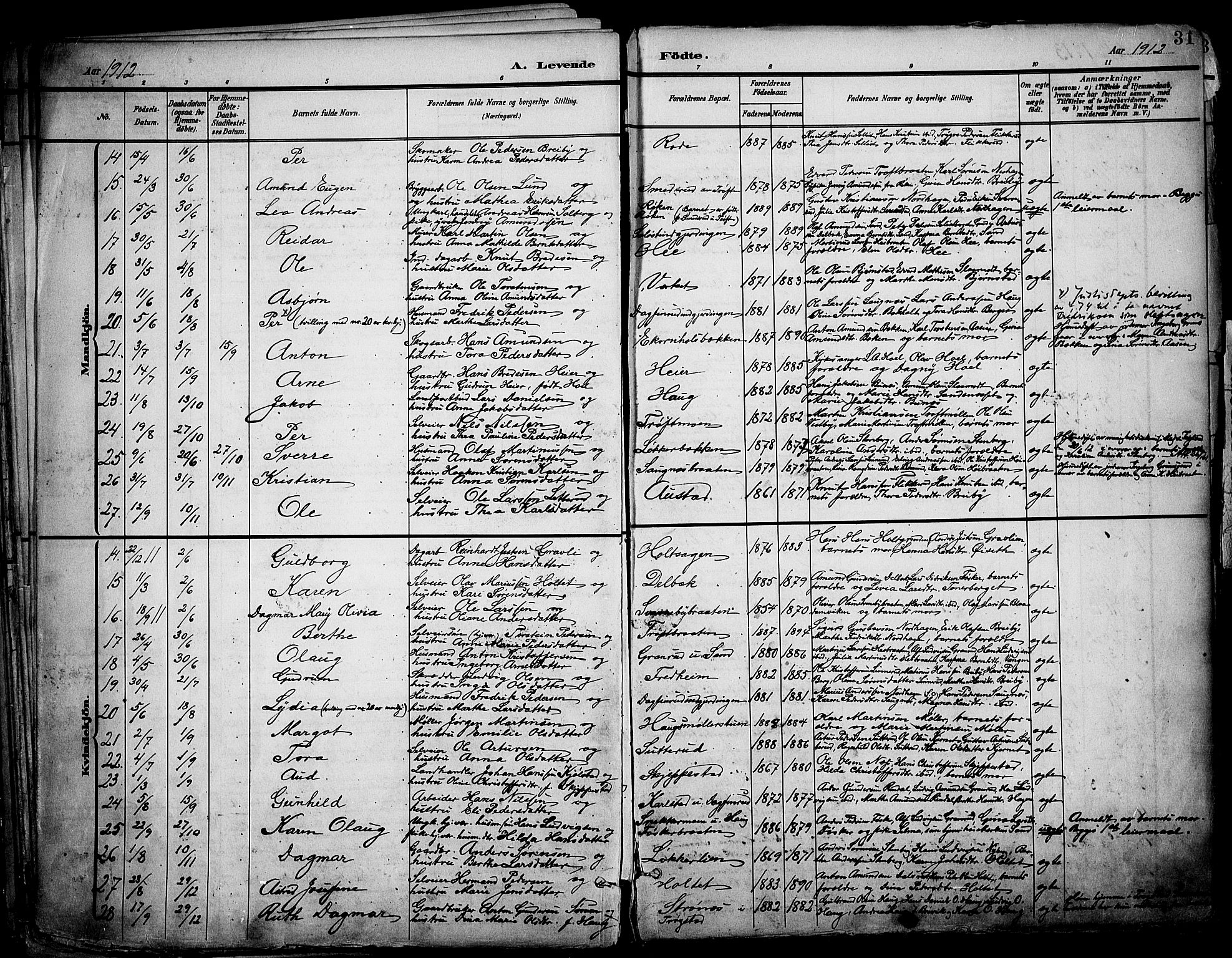 Nord-Odal prestekontor, SAH/PREST-032/H/Ha/Haa/L0007: Parish register (official) no. 7, 1902-1926, p. 31