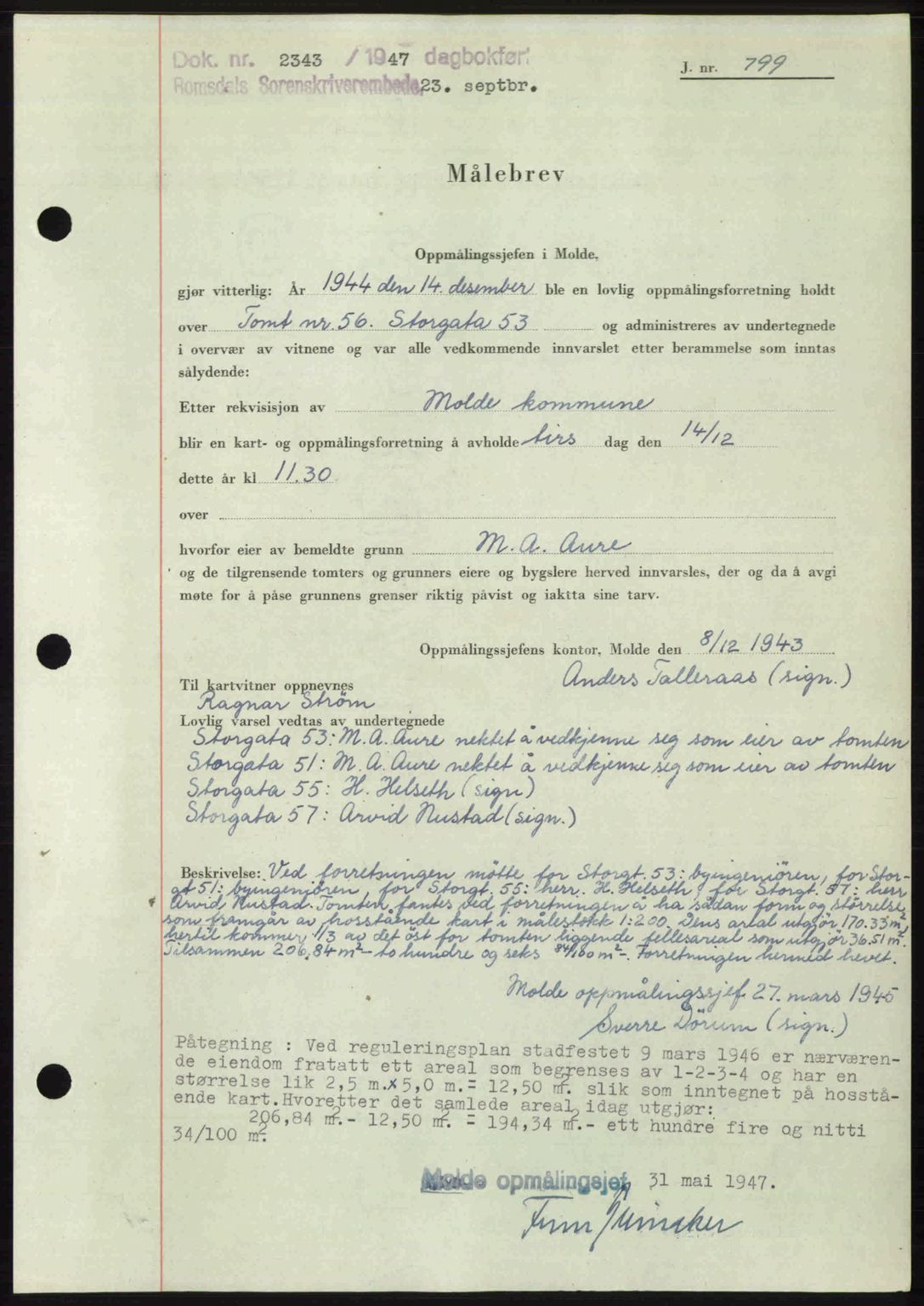Romsdal sorenskriveri, SAT/A-4149/1/2/2C: Mortgage book no. A24, 1947-1947, Diary no: : 2343/1947