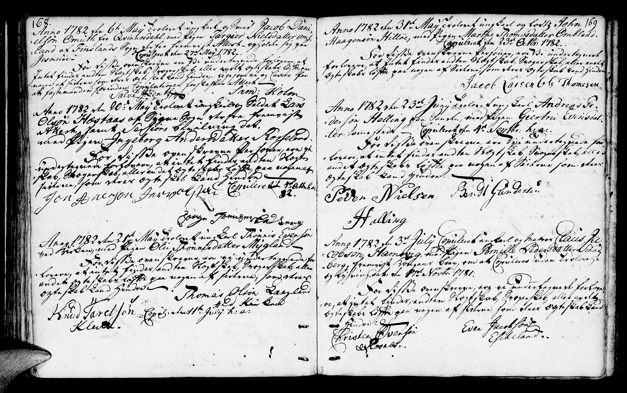 Mandal sokneprestkontor, AV/SAK-1111-0030/F/Fa/Faa/L0006: Parish register (official) no. A 6, 1755-1783, p. 168-169