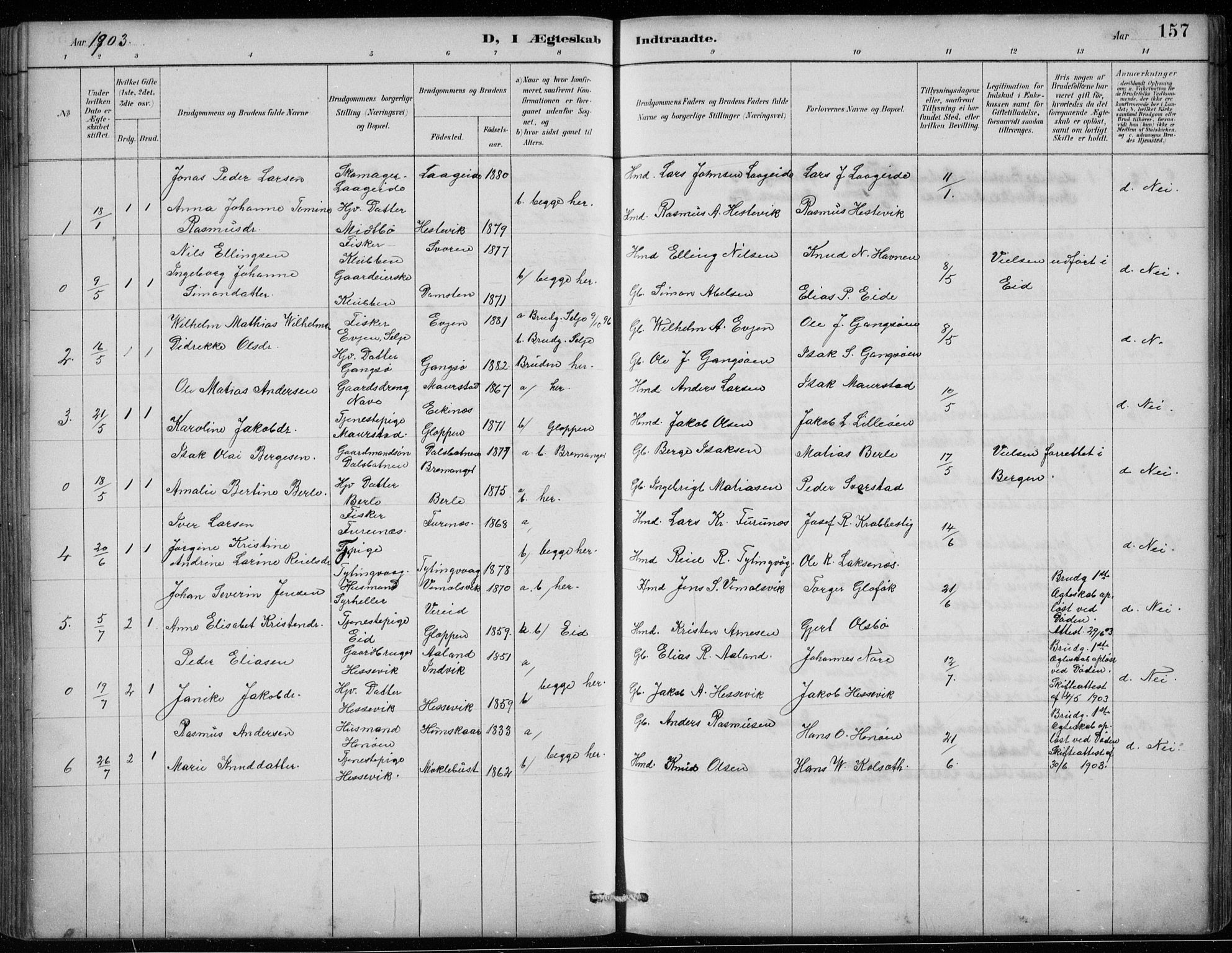 Davik sokneprestembete, SAB/A-79701/H/Hab/Habc/L0002: Parish register (copy) no. C 2, 1889-1906, p. 157