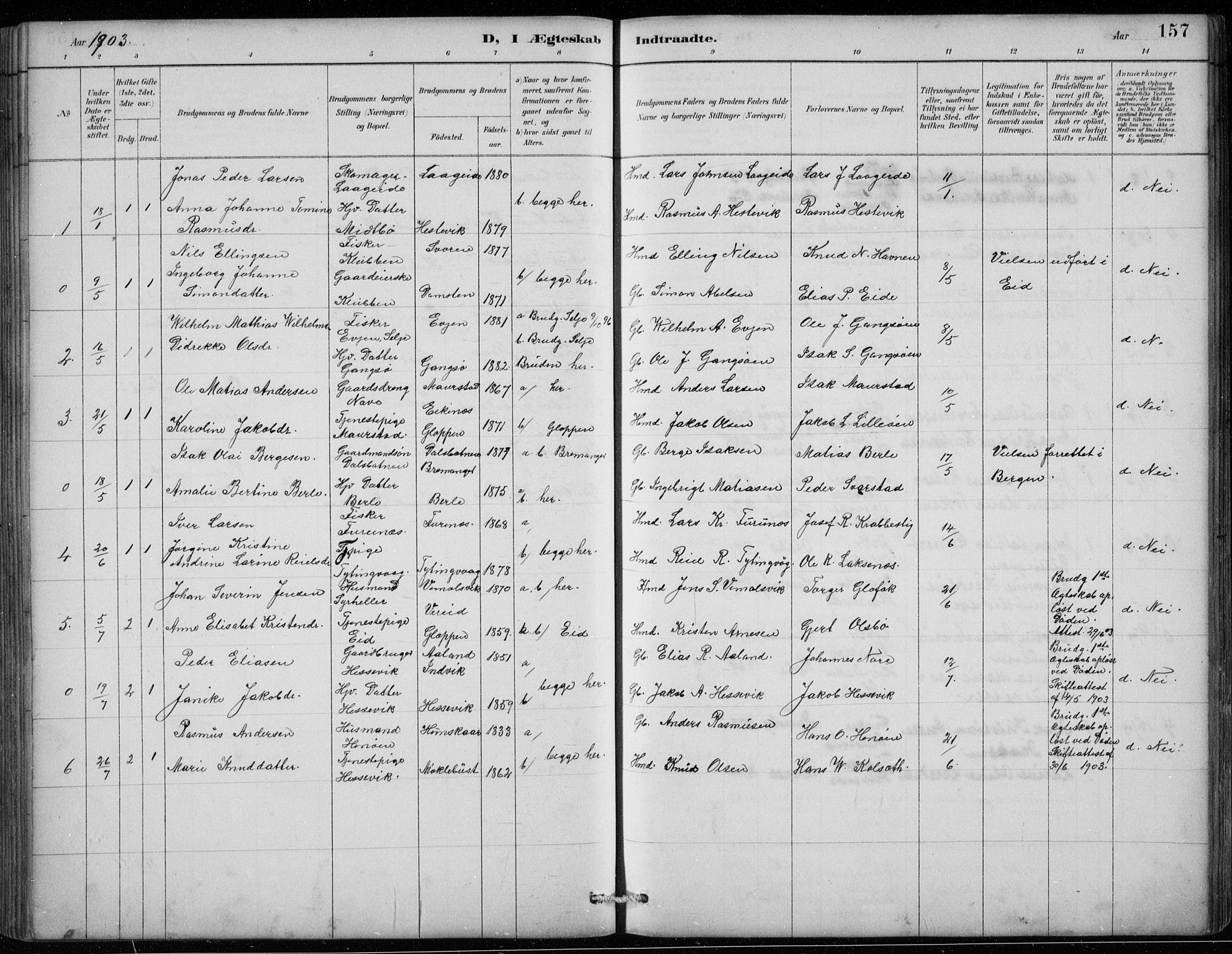 Davik sokneprestembete, AV/SAB-A-79701/H/Hab/Habc/L0002: Parish register (copy) no. C 2, 1889-1906, p. 157