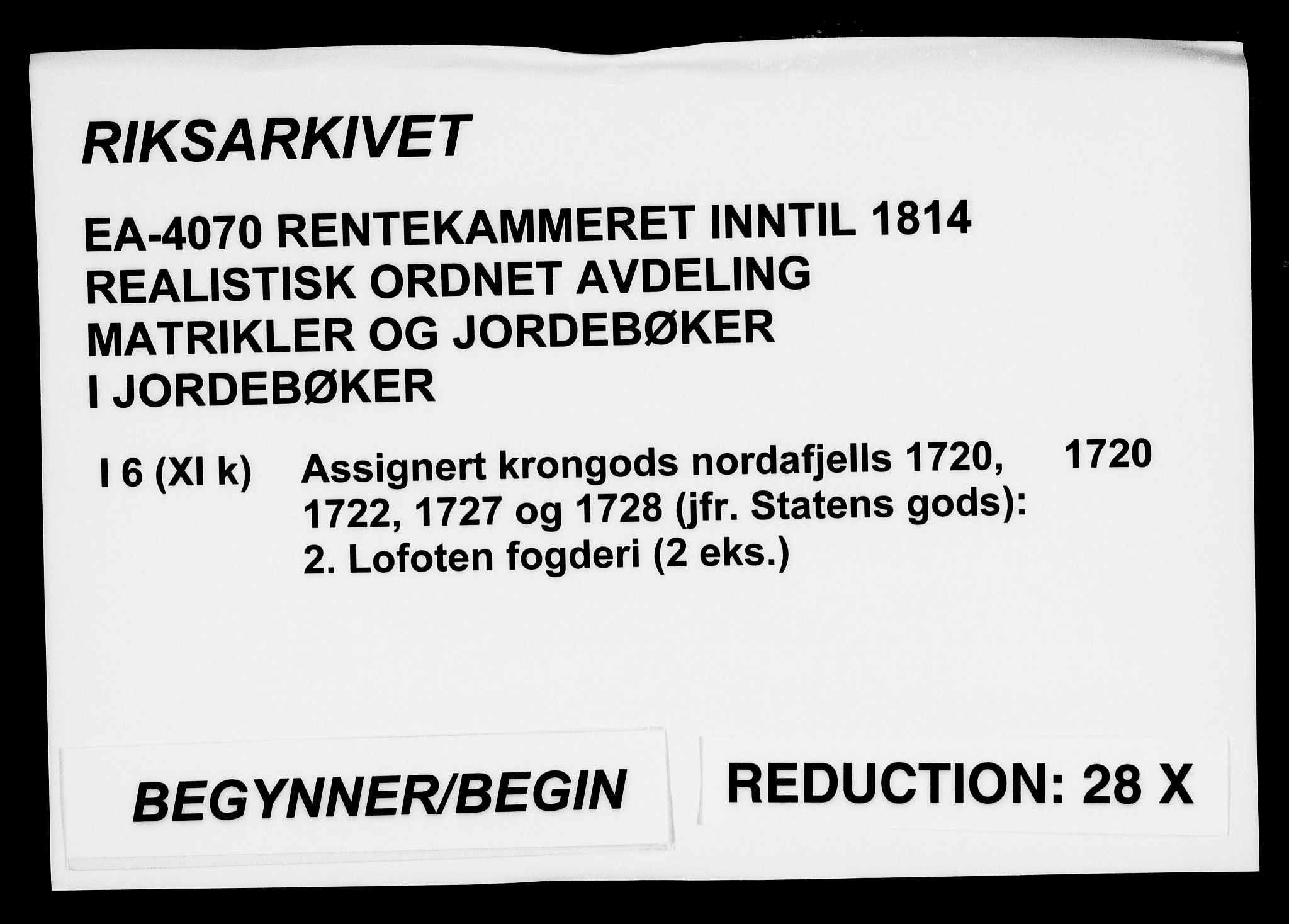 Rentekammeret inntil 1814, Realistisk ordnet avdeling, AV/RA-EA-4070/N/Na/L0006/0002: [XI k]: Assignert krongods nordafjells (1720, 1722, 1727 og 1728): / Lofoten fogderi, 1720