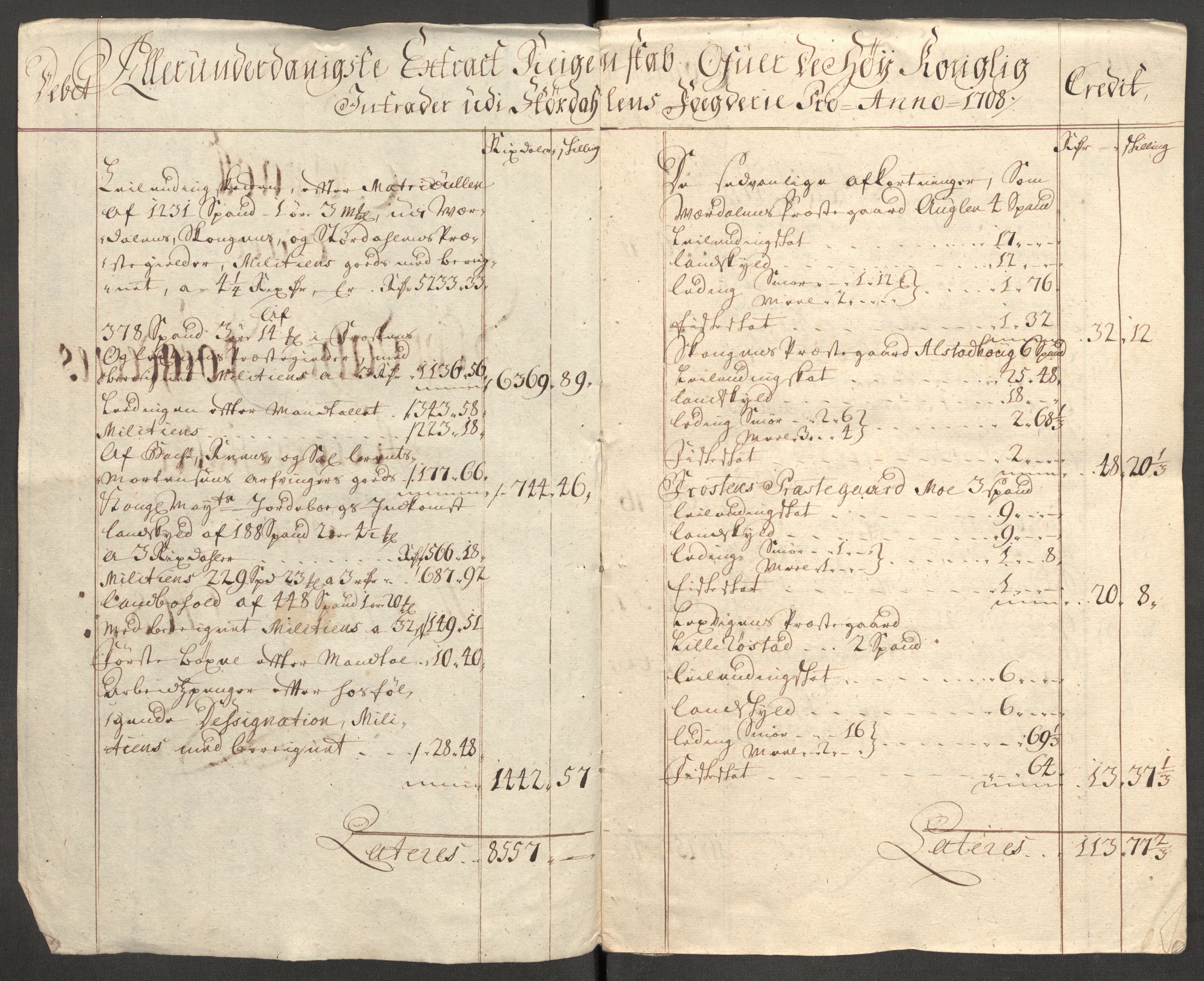 Rentekammeret inntil 1814, Reviderte regnskaper, Fogderegnskap, AV/RA-EA-4092/R62/L4198: Fogderegnskap Stjørdal og Verdal, 1708, p. 5