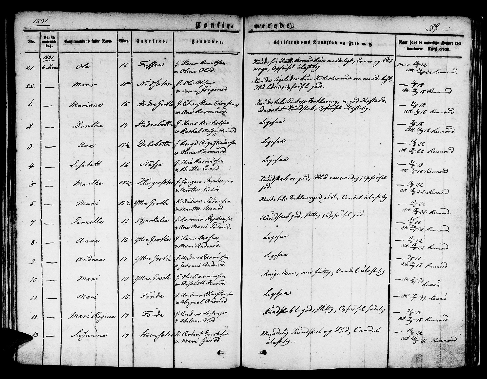 Kinn sokneprestembete, AV/SAB-A-80801/H/Haa/Haaa/L0004/0001: Parish register (official) no. A 4I, 1822-1840, p. 39