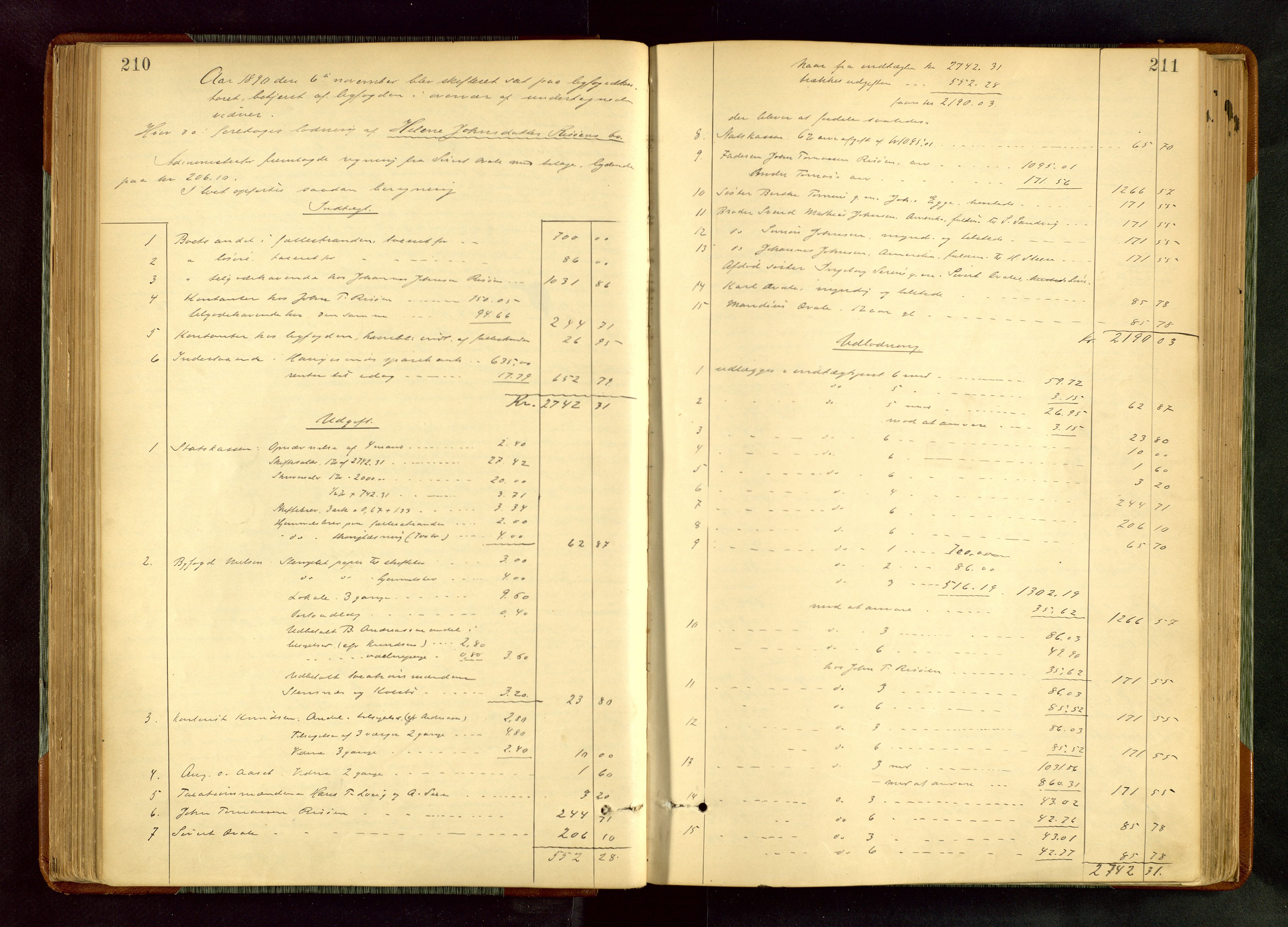 Haugesund tingrett, AV/SAST-A-101415/01/IV/IVA/L0005: Skifteprotokoll med register, 1887-1900, p. 210-211