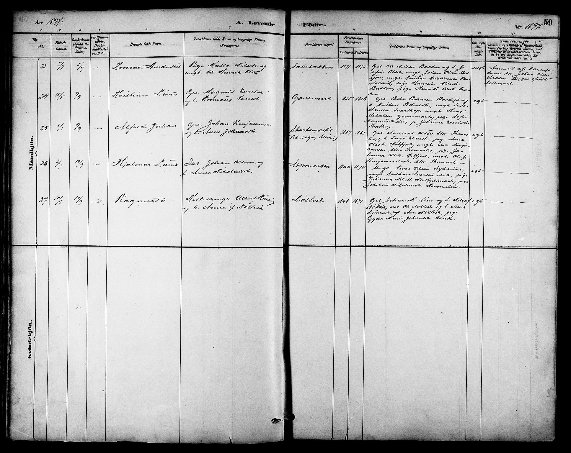 Ministerialprotokoller, klokkerbøker og fødselsregistre - Nordland, AV/SAT-A-1459/814/L0230: Parish register (copy) no. 814C03, 1884-1911, p. 59