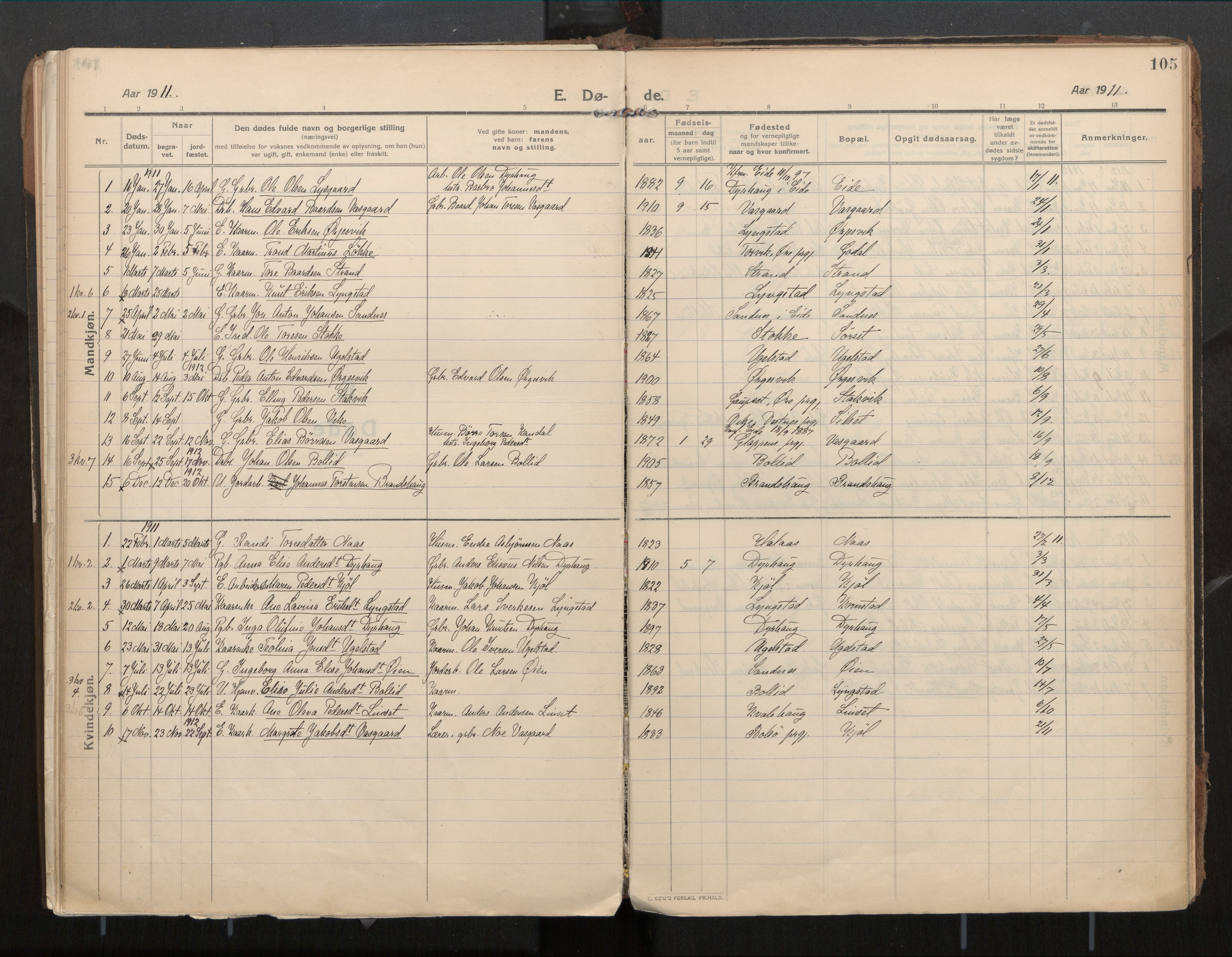 Ministerialprotokoller, klokkerbøker og fødselsregistre - Møre og Romsdal, SAT/A-1454/571/L0836b: Parish register (official) no. 571A03, 1911-1926, p. 105