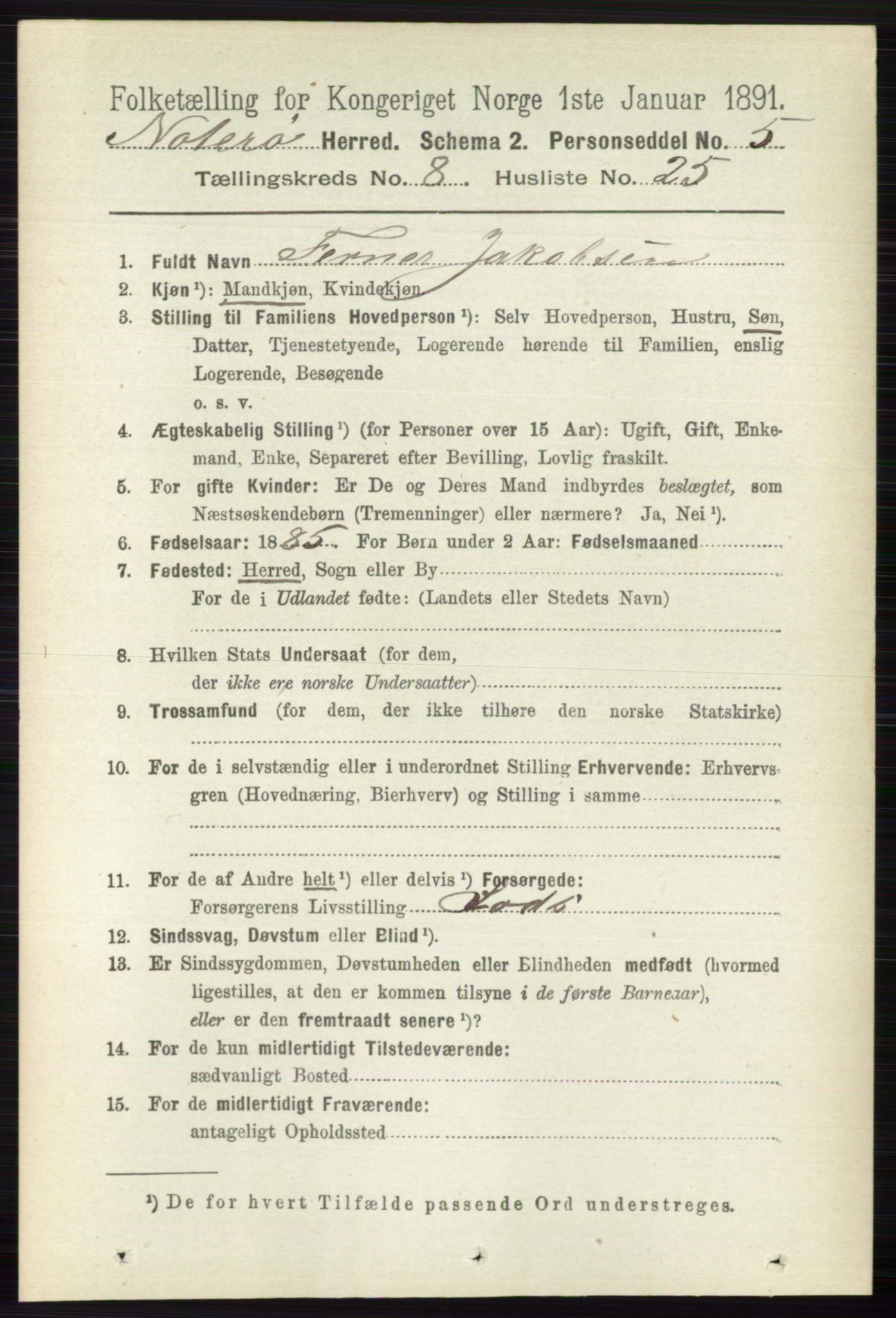 RA, 1891 census for 0722 Nøtterøy, 1891, p. 4003