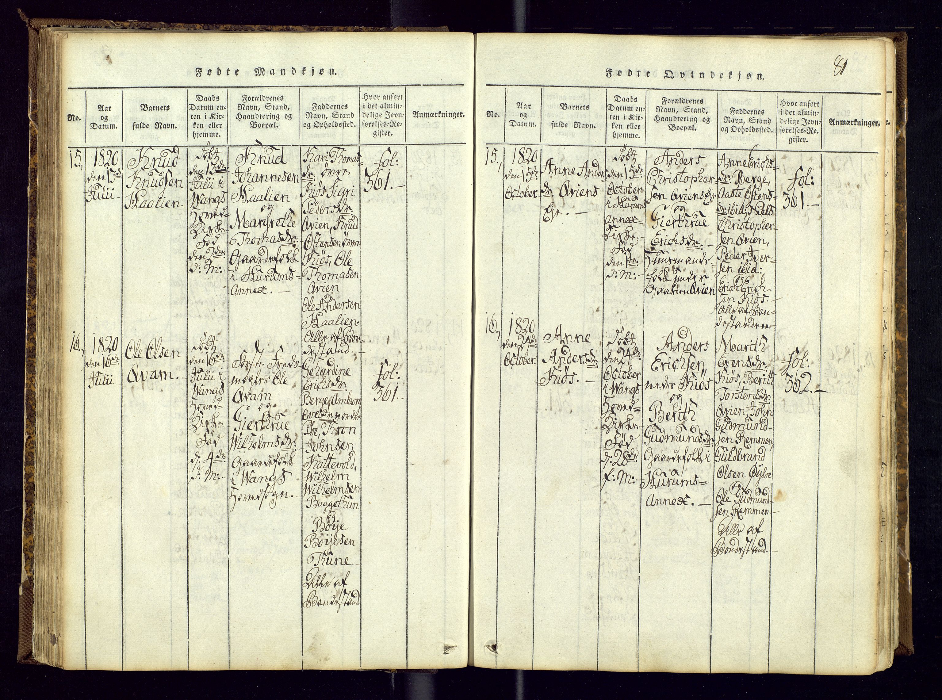 Vang prestekontor, Valdres, SAH/PREST-140/H/Ha/L0004: Parish register (official) no. 4, 1814-1831, p. 81