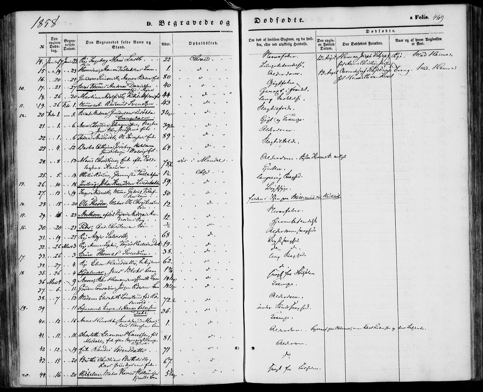 Kristiansand domprosti, SAK/1112-0006/F/Fa/L0014: Parish register (official) no. A 14, 1852-1867, p. 469