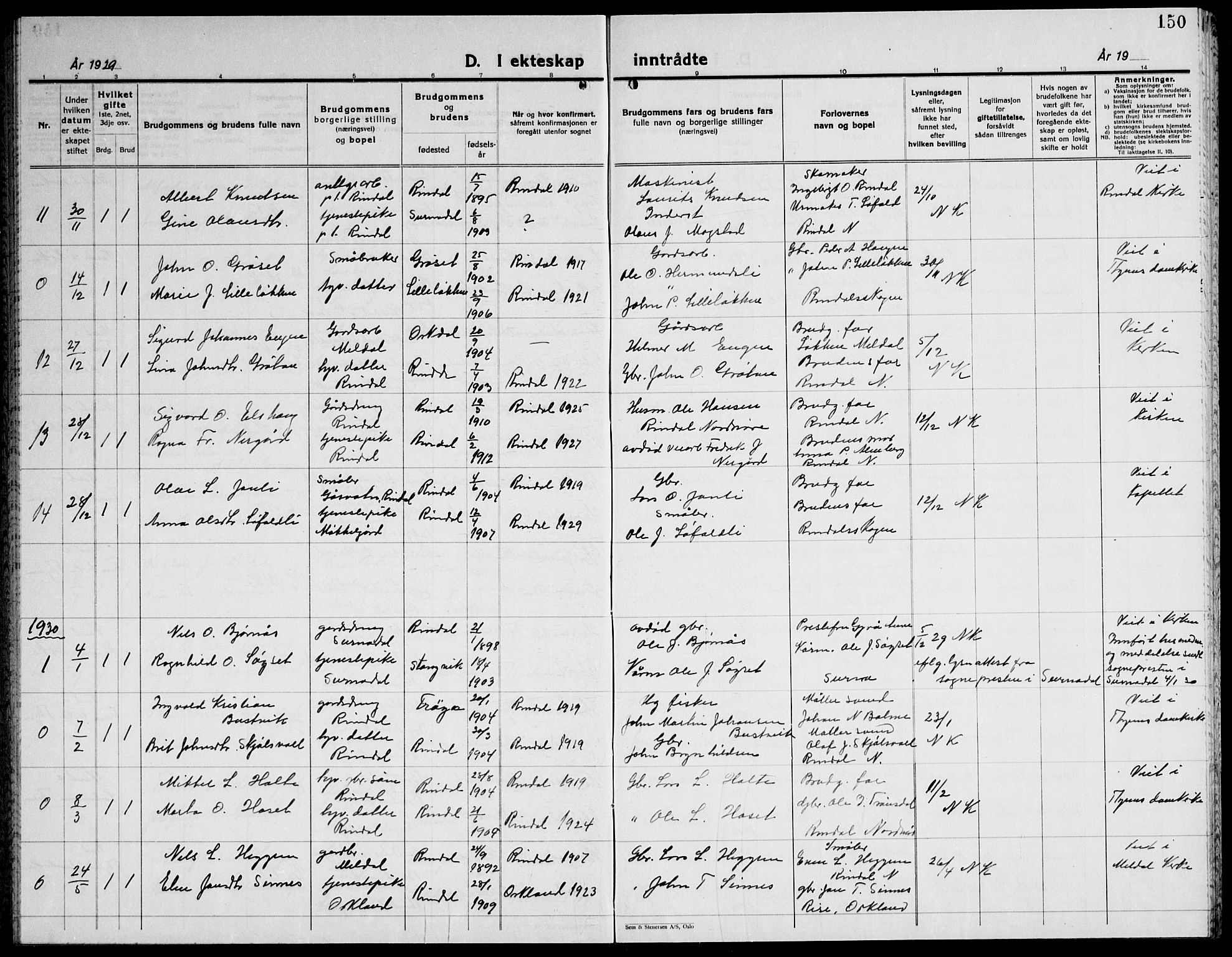 Ministerialprotokoller, klokkerbøker og fødselsregistre - Møre og Romsdal, AV/SAT-A-1454/598/L1080: Parish register (copy) no. 598C05, 1927-1944, p. 150