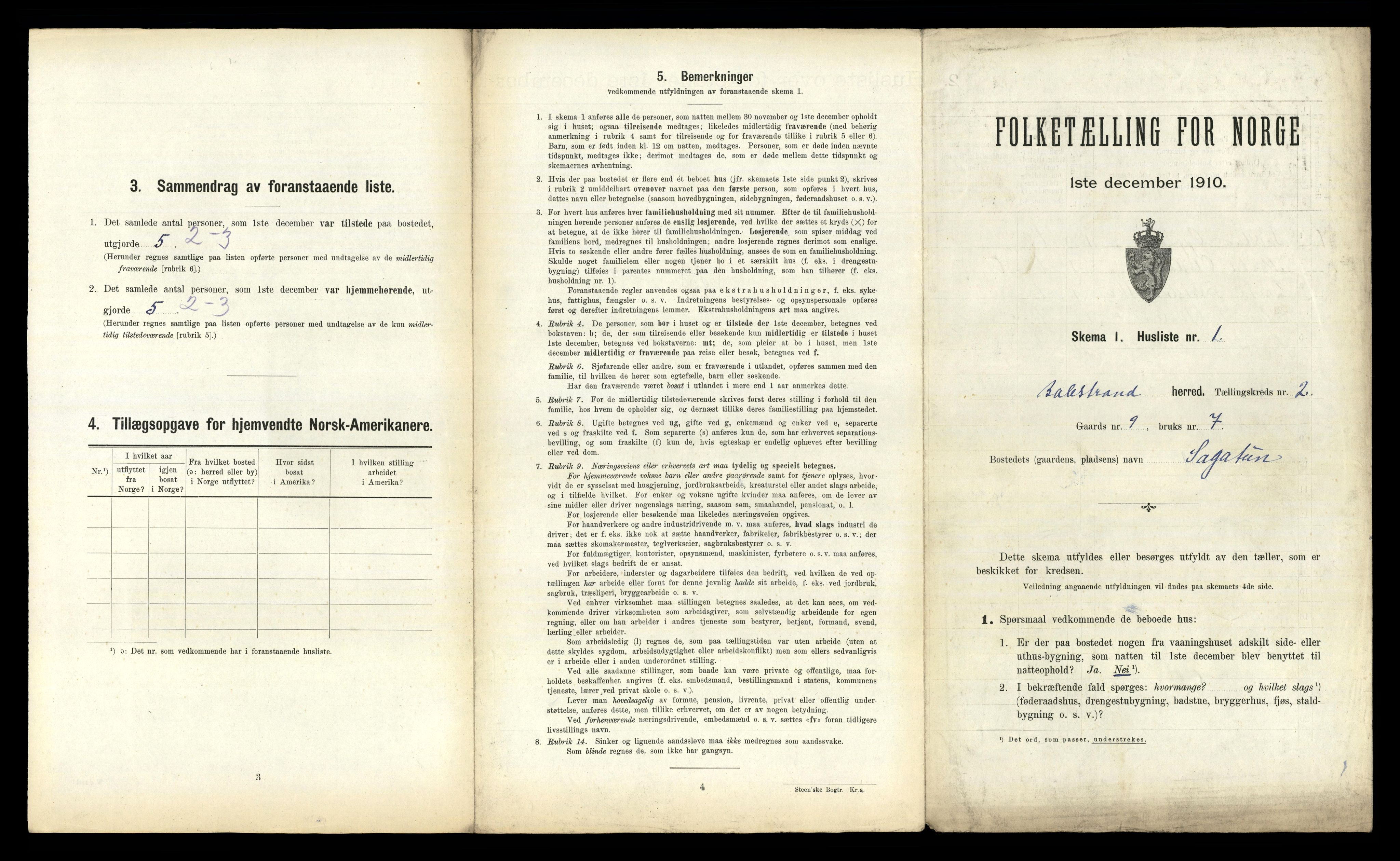 RA, 1910 census for Balestrand, 1910, p. 136