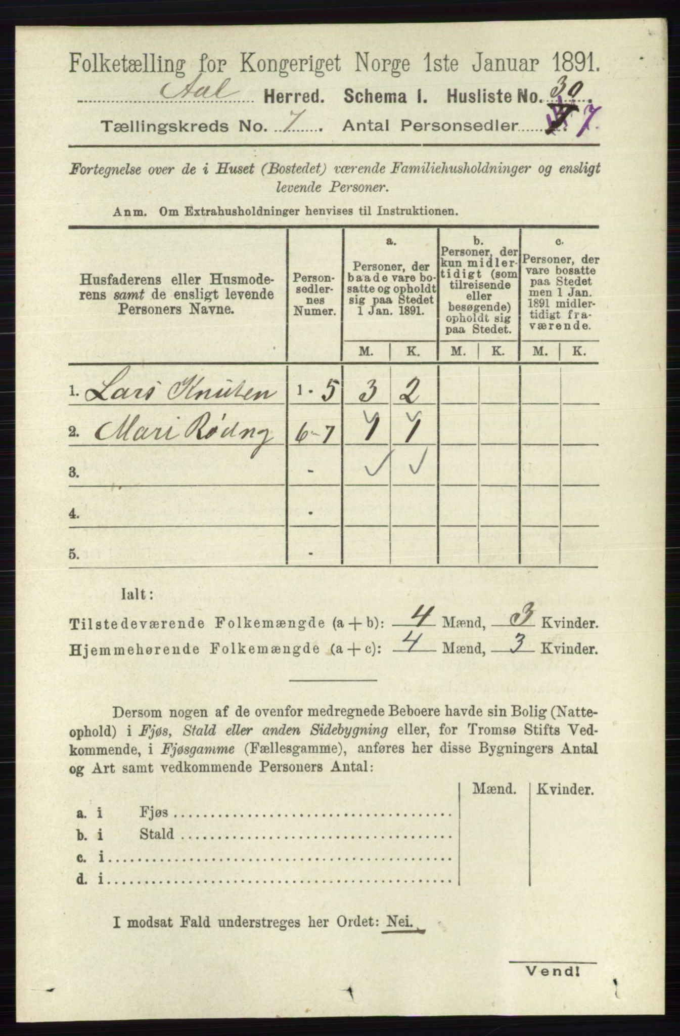 RA, 1891 census for 0619 Ål, 1891, p. 1811